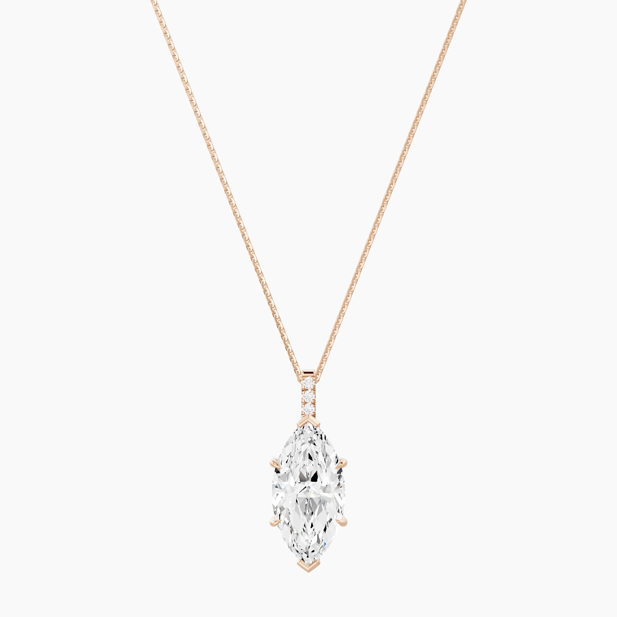 Paved Hanging Solitaire | 18k Rose Gold 5 ct White Lab Diamond Marquise Pendant