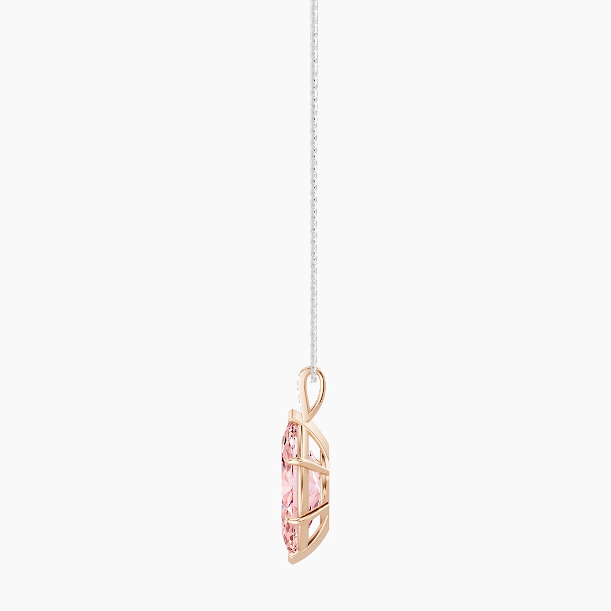 Paved Hanging Solitaire | 18k White & Rose Gold 5 ct Pink Lab Diamond Marquise Pendant