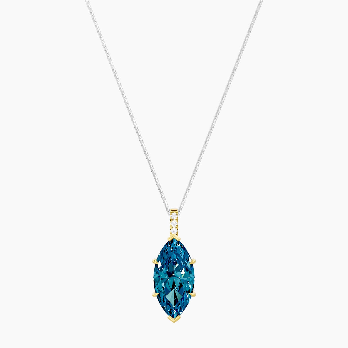 Paved Hanging Solitaire | 18k White & Yellow Gold 5 ct Blue Lab Diamond Marquise Pendant