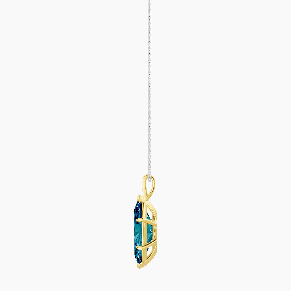 Paved Hanging Solitaire | 18k White & Yellow Gold 5 ct Blue Lab Diamond Marquise Pendant