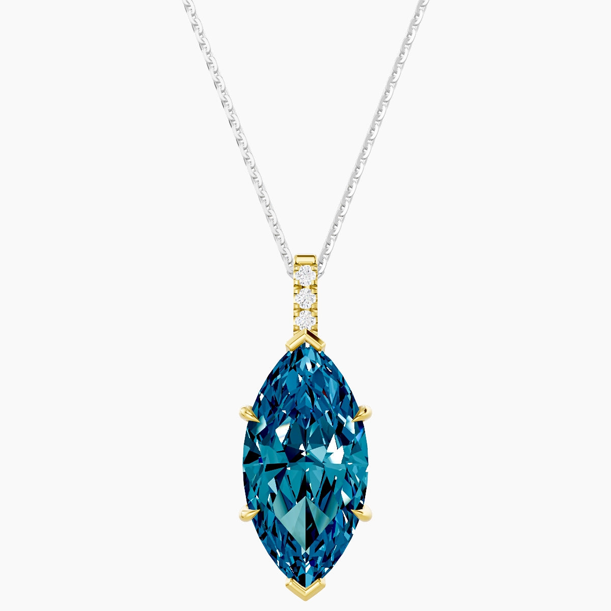 Paved Hanging Solitaire | 18k White & Yellow Gold 5 ct Blue Lab Diamond Marquise Pendant
