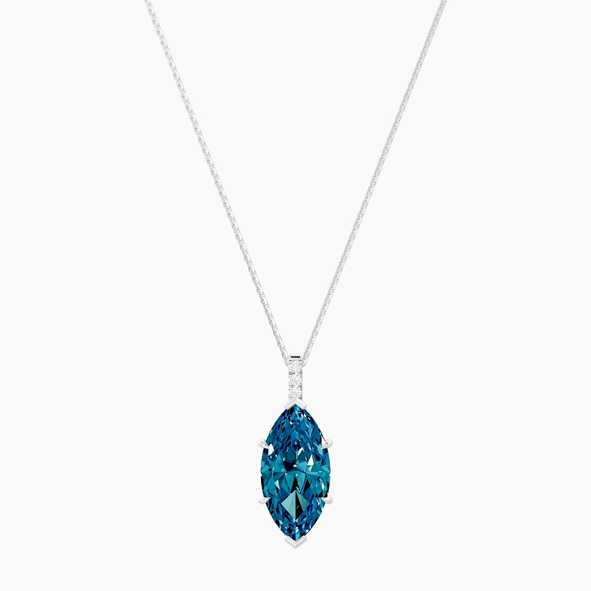 Paved Hanging Solitaire | 18k White Gold 5 ct Blue Lab Diamond Marquise Pendant