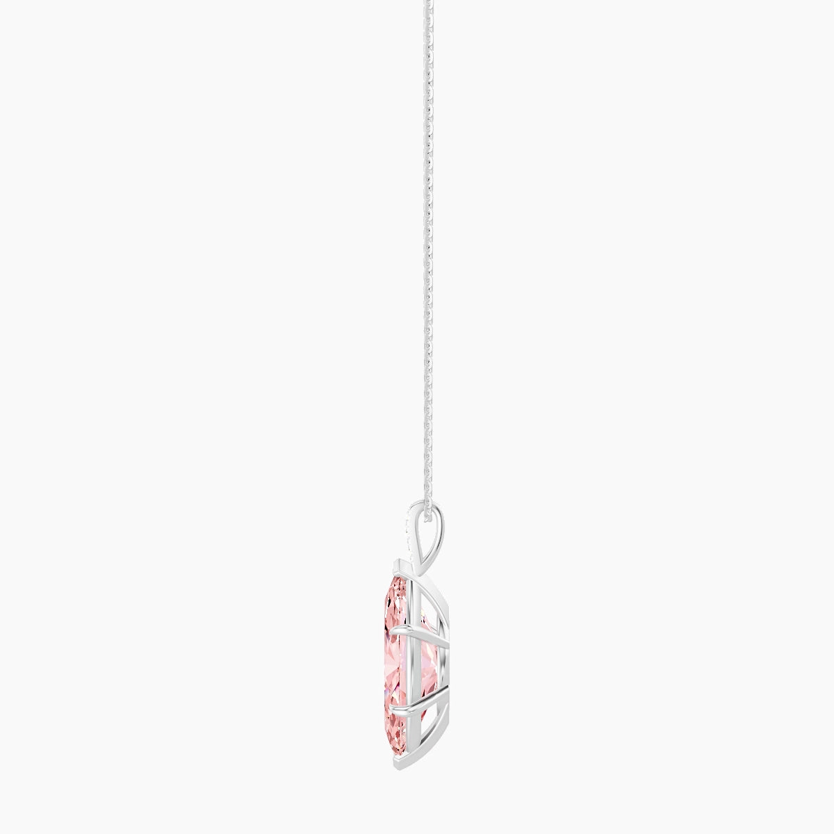 Paved Hanging Solitaire | 18k White Gold 5 ct Pink Lab Diamond Marquise Pendant