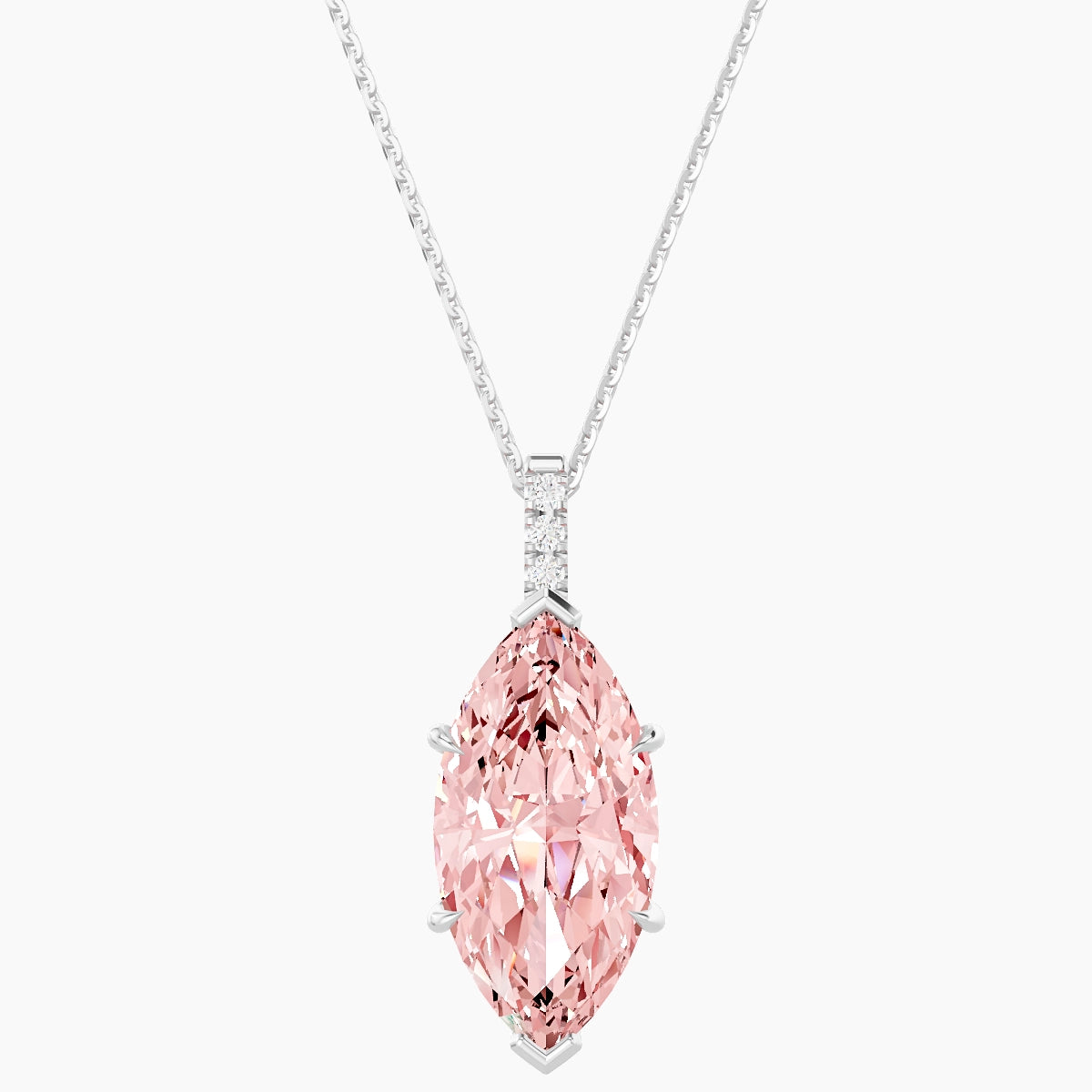 Paved Hanging Solitaire | 18k White Gold 5 ct Pink Lab Diamond Marquise Pendant