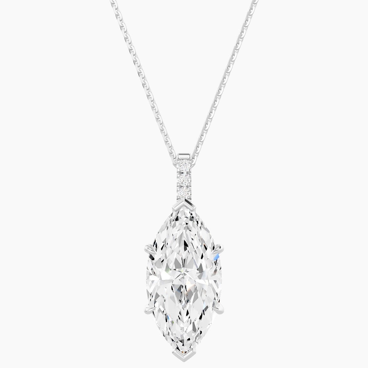 Paved Hanging Solitaire | 18k White Gold 5 ct White Lab Diamond Marquise Pendant