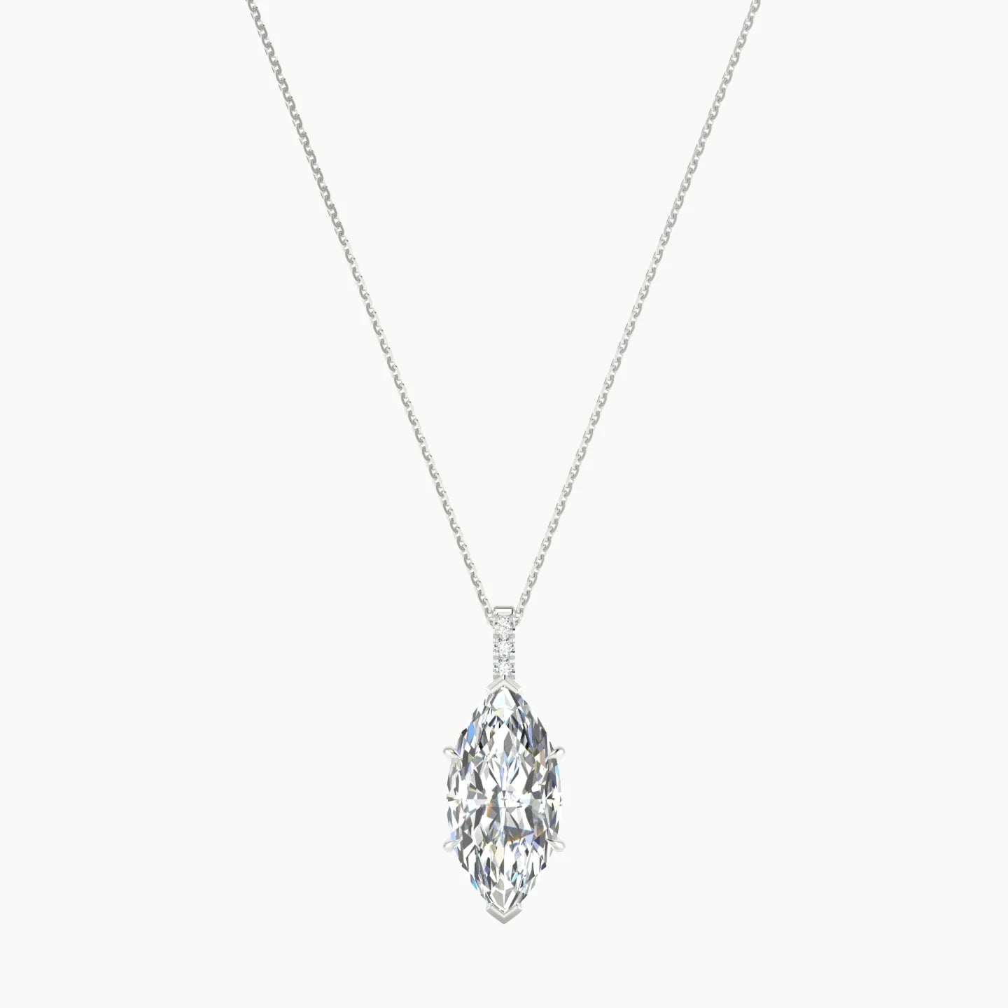 Paved Hanging Solitaire | 18k White Gold 5 ct Lab Diamond Marquise Cut Pendant