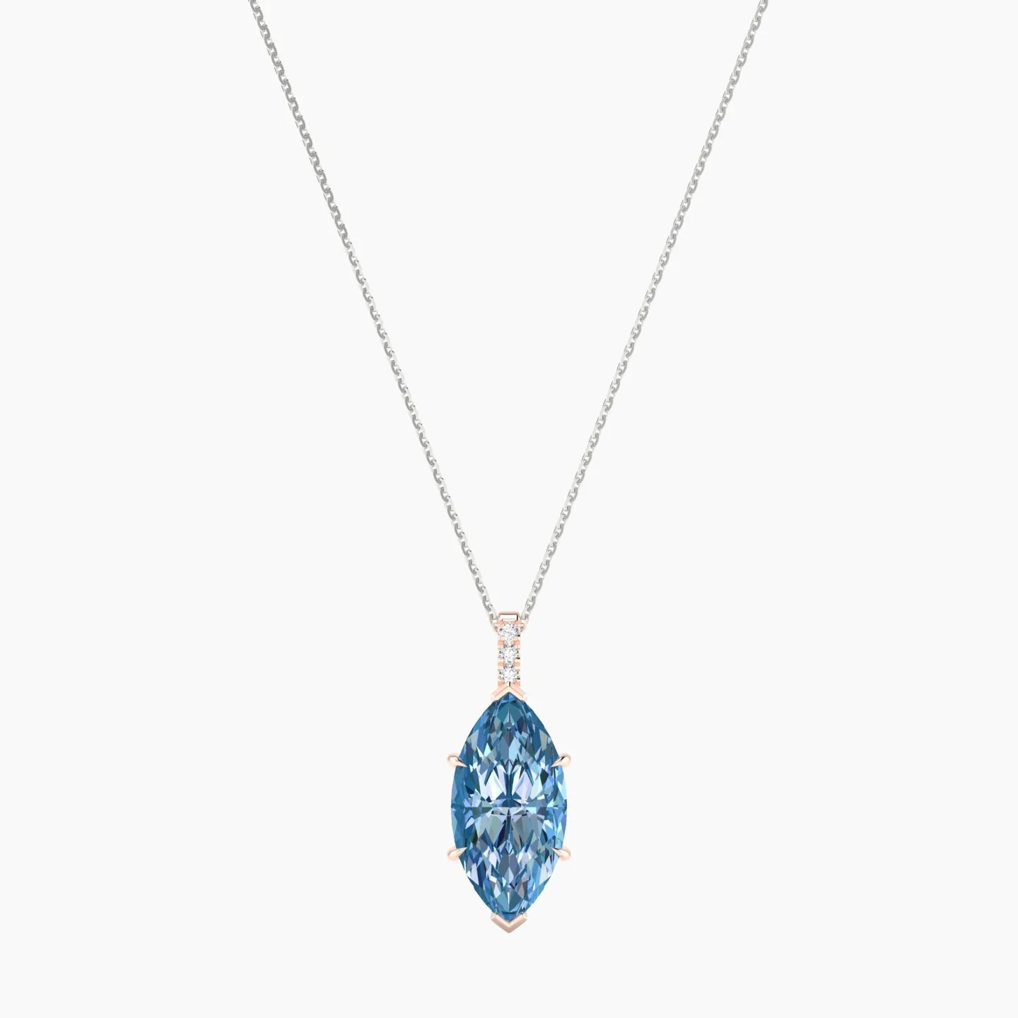 Paved Hanging Solitaire | 18k White & Rose Gold 5 ct Blue Lab Diamond Marquise Cut Pendant