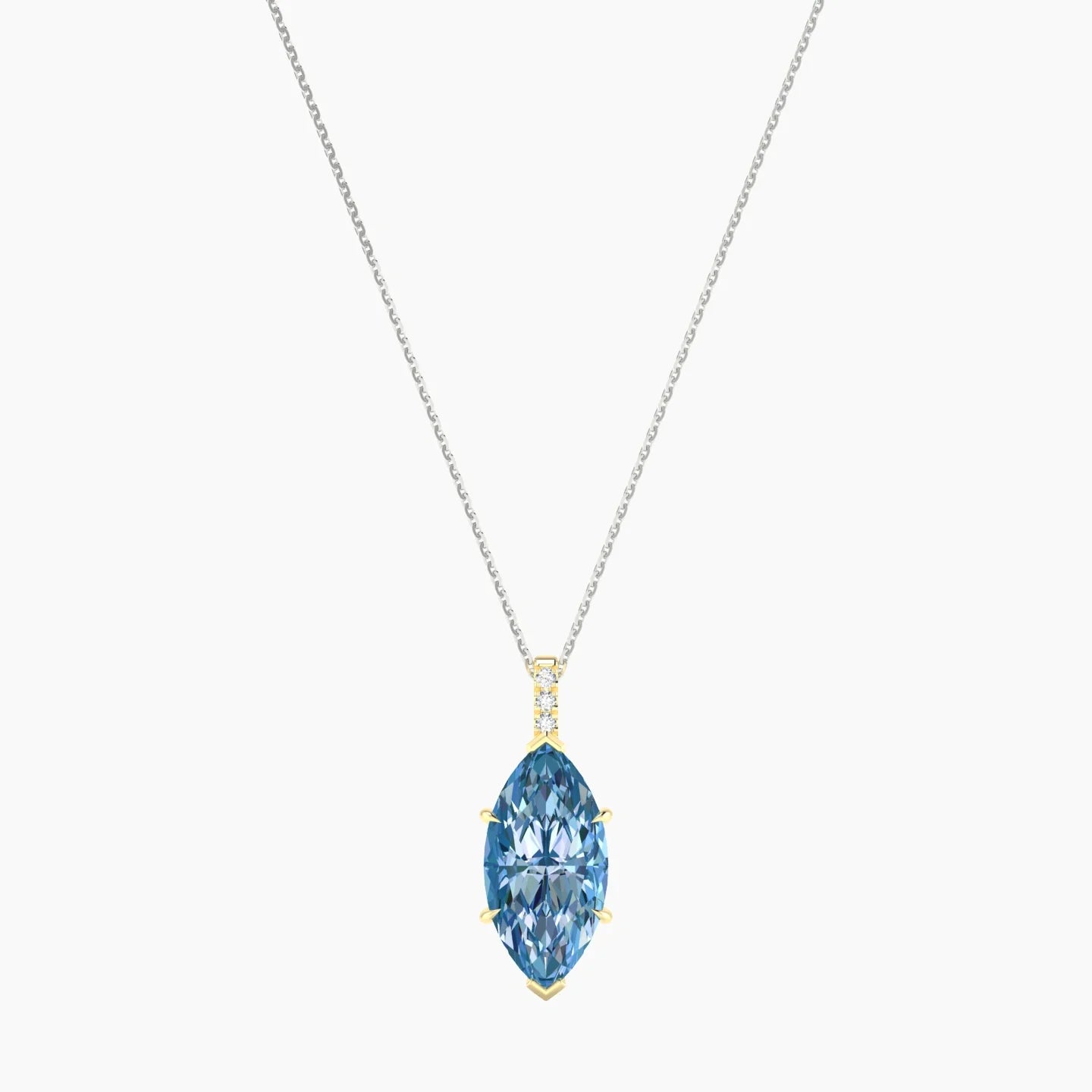 Paved Hanging Solitaire | 18k White & Yellow Gold 5 ct Blue Lab Diamond Marquise Cut Pendant