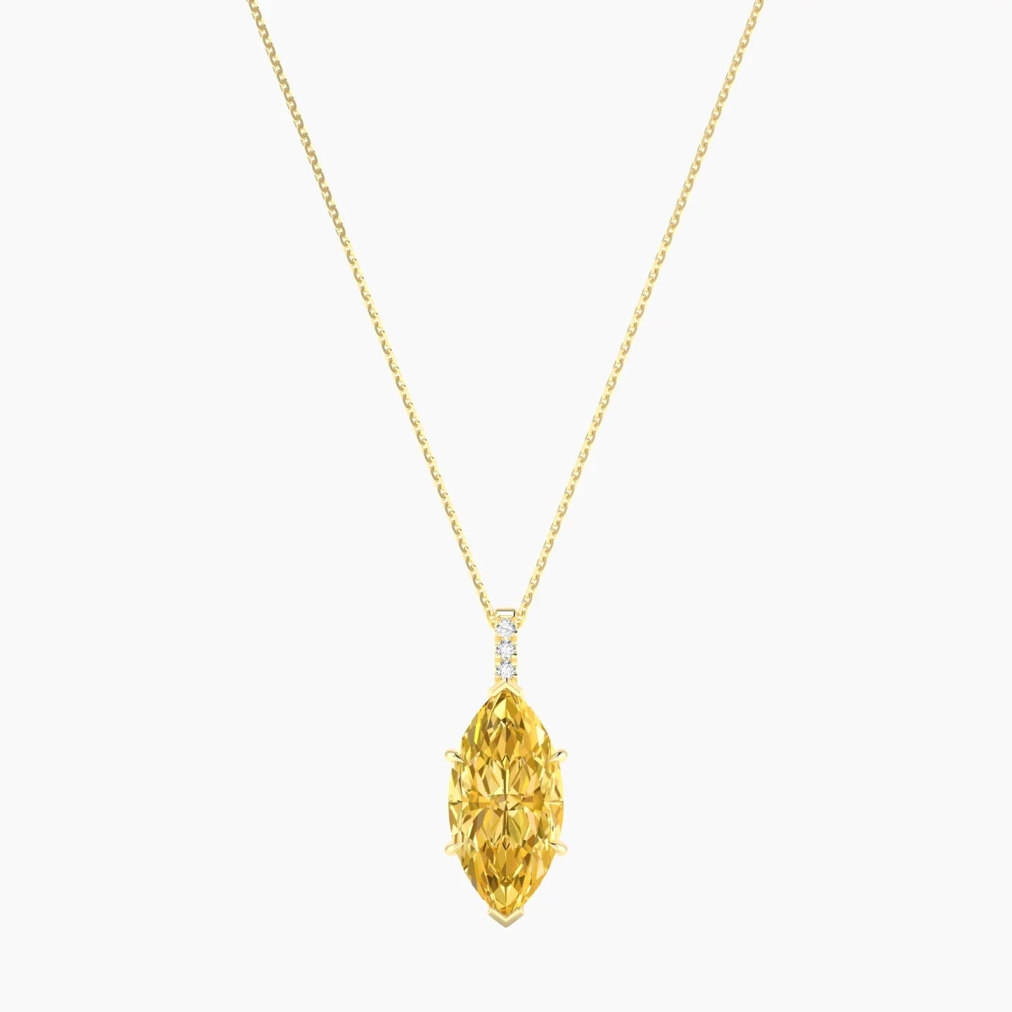 Paved Hanging Solitaire | 18k Yellow Gold 5 ct Yellow Lab Diamond Marquise Cut Pendant
