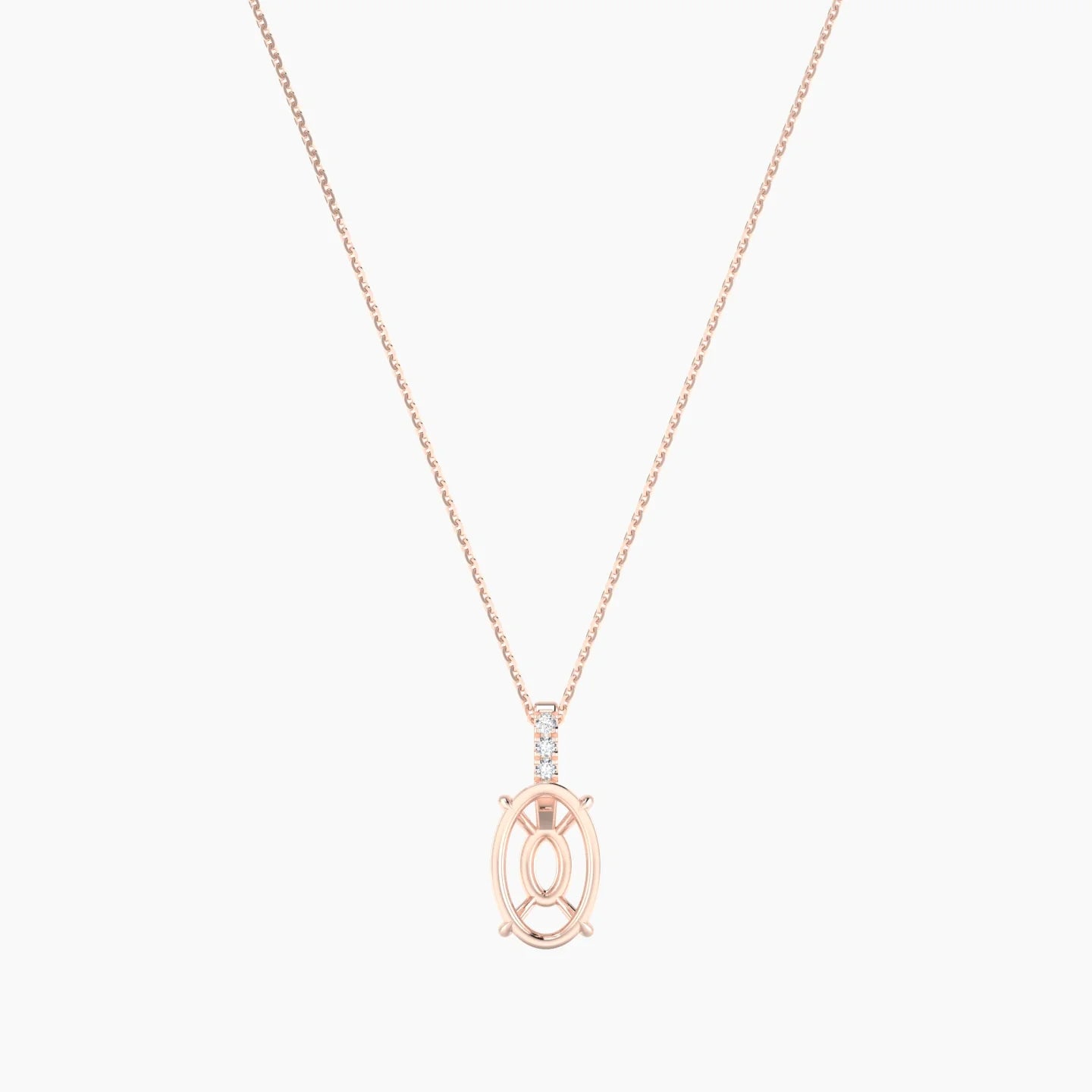 Paved Hanging Solitaire | 18k Rose Gold 3-4.99 ct Oval Cut Pendant Setting