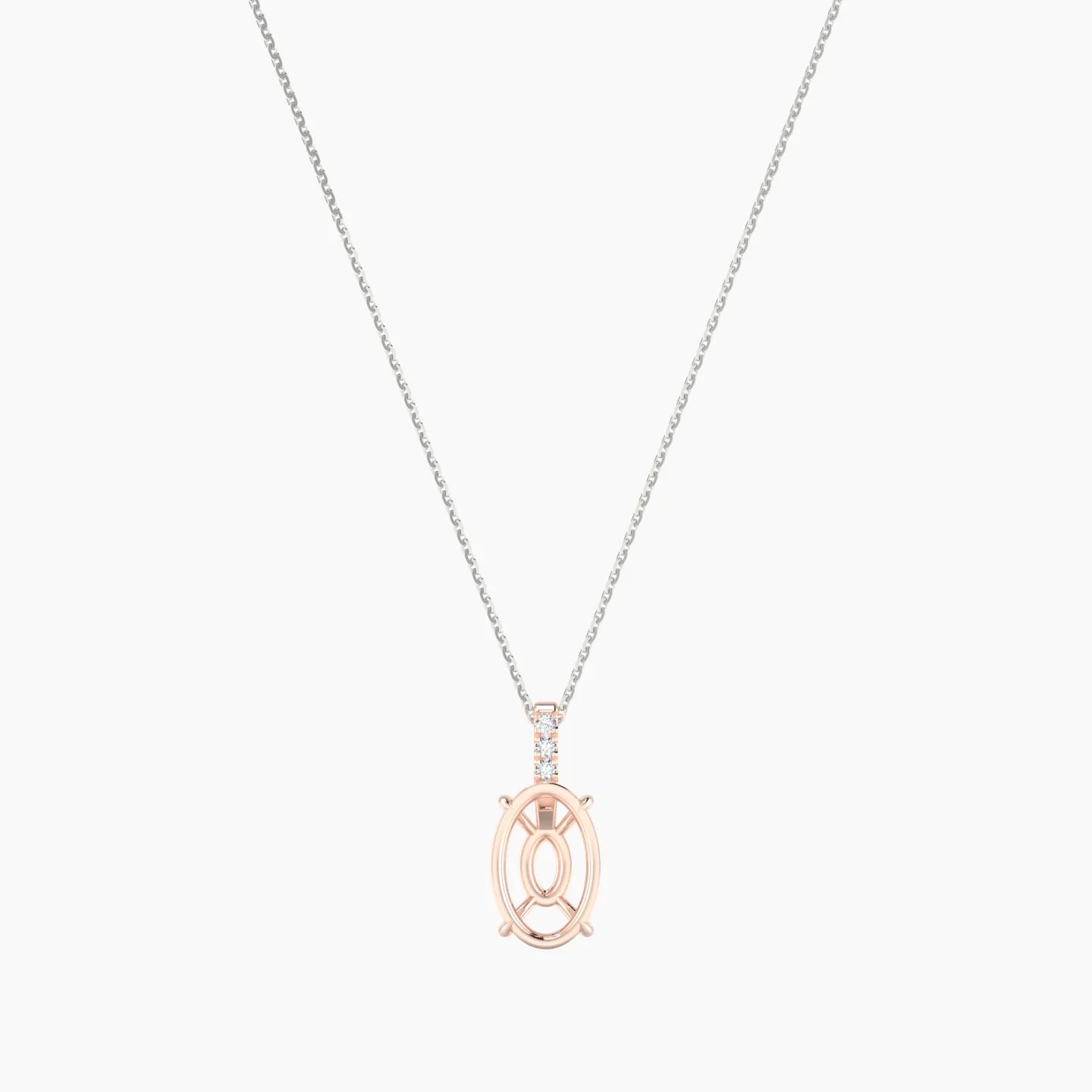 Paved Hanging Solitaire | 18k White & Rose Gold 3-4.99 ct Oval Cut Pendant Setting