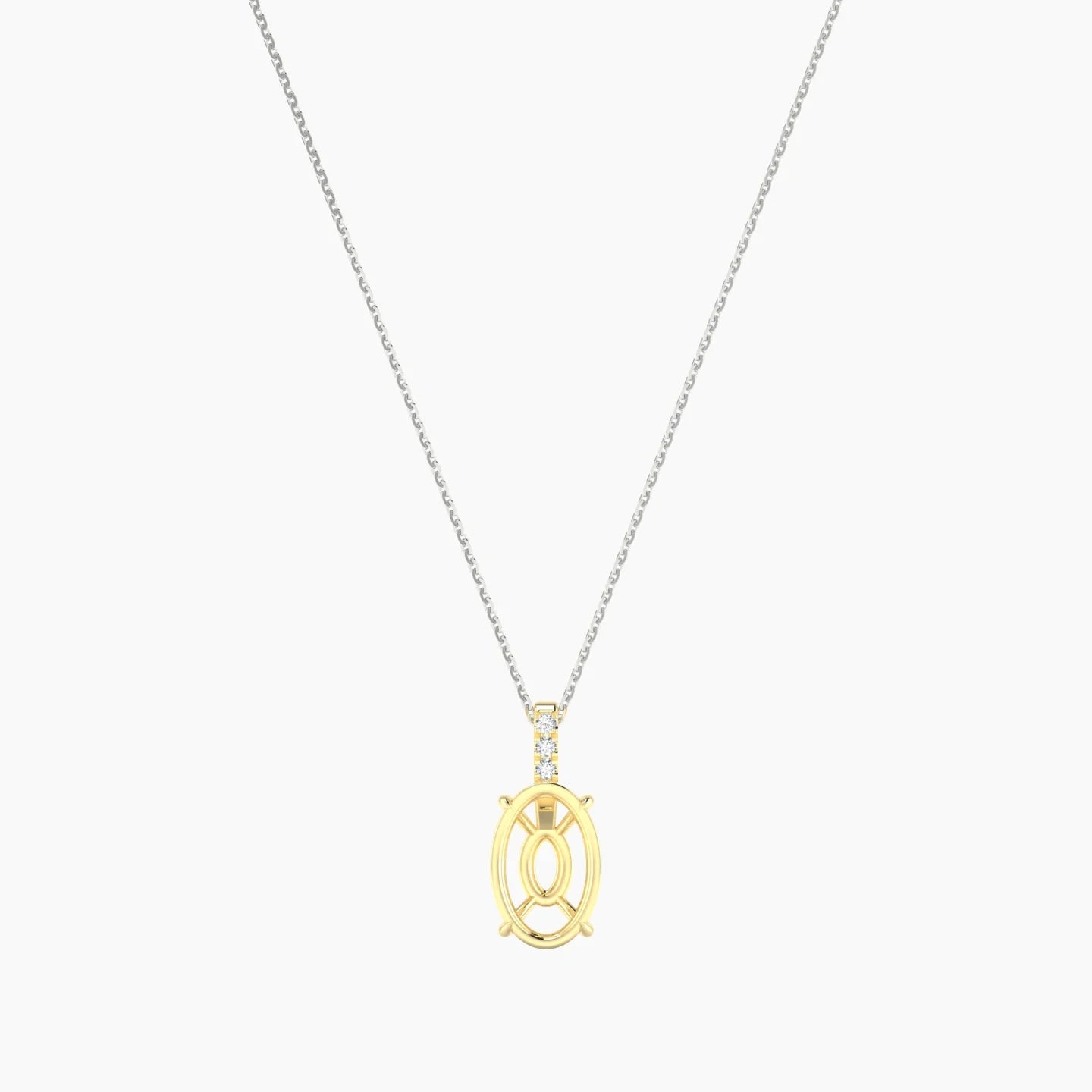 Paved Hanging Solitaire | 18k White & Yellow Gold 3-4.99 ct Oval Cut Pendant Setting