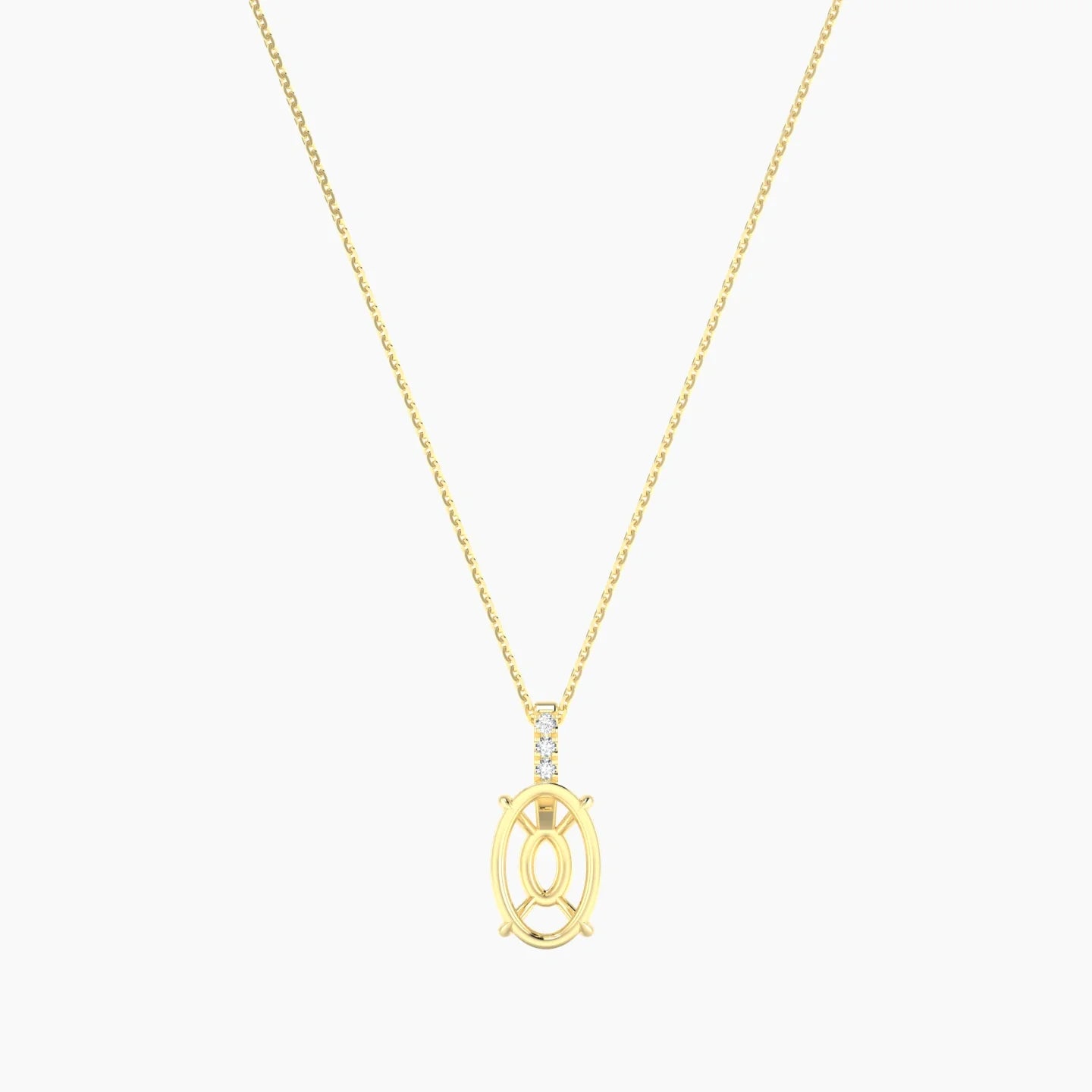 Paved Hanging Solitaire | 18k Yellow Gold 3-4.99 ct Oval Cut Pendant Setting