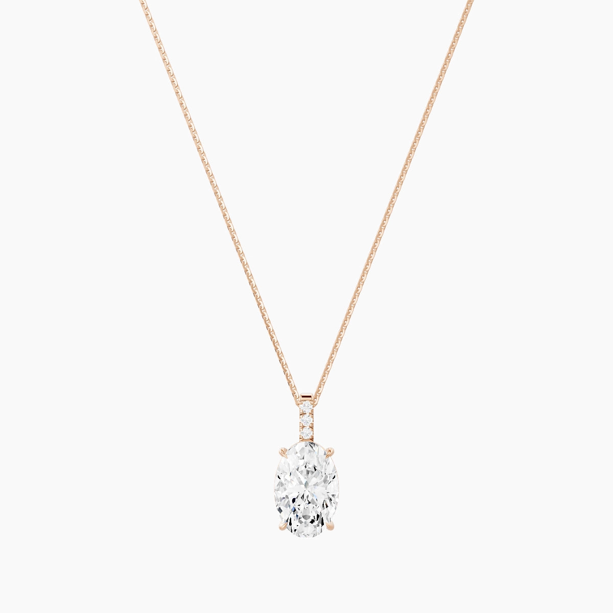 Paved Hanging Solitaire | 18k Rose Gold 3 ct White Lab Diamond Oval Pendant