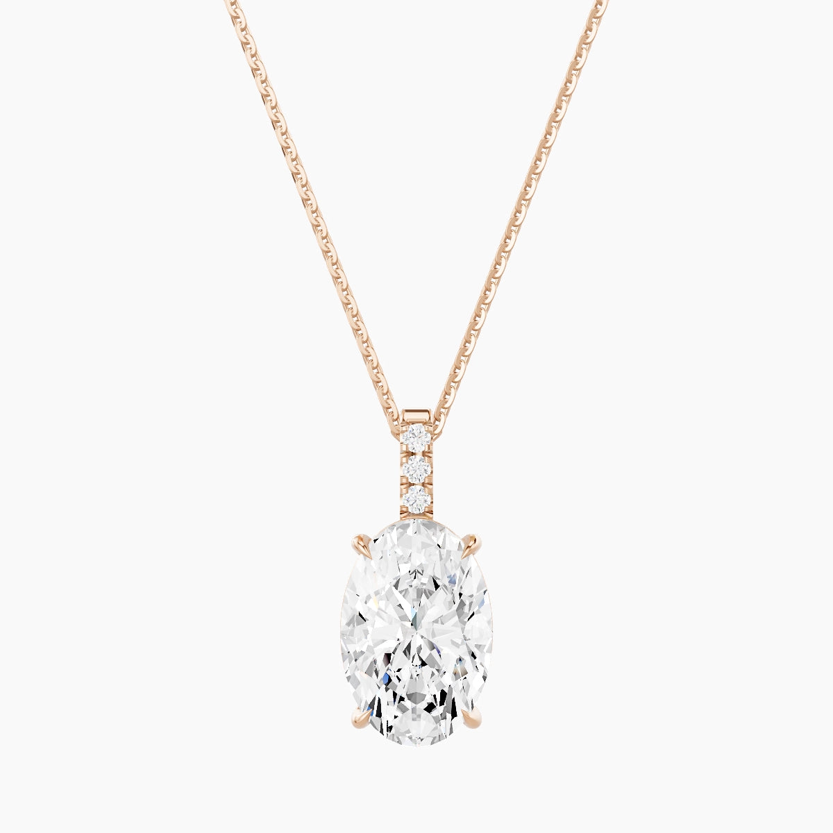 Paved Hanging Solitaire | 18k Rose Gold 3 ct White Lab Diamond Oval Pendant