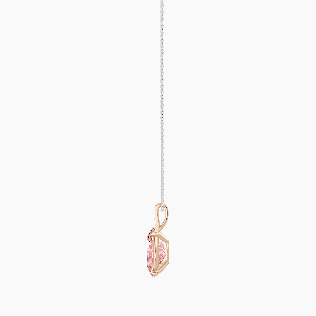 Paved Hanging Solitaire | 18k White & Rose Gold 3 ct Pink Lab Diamond Oval Pendant