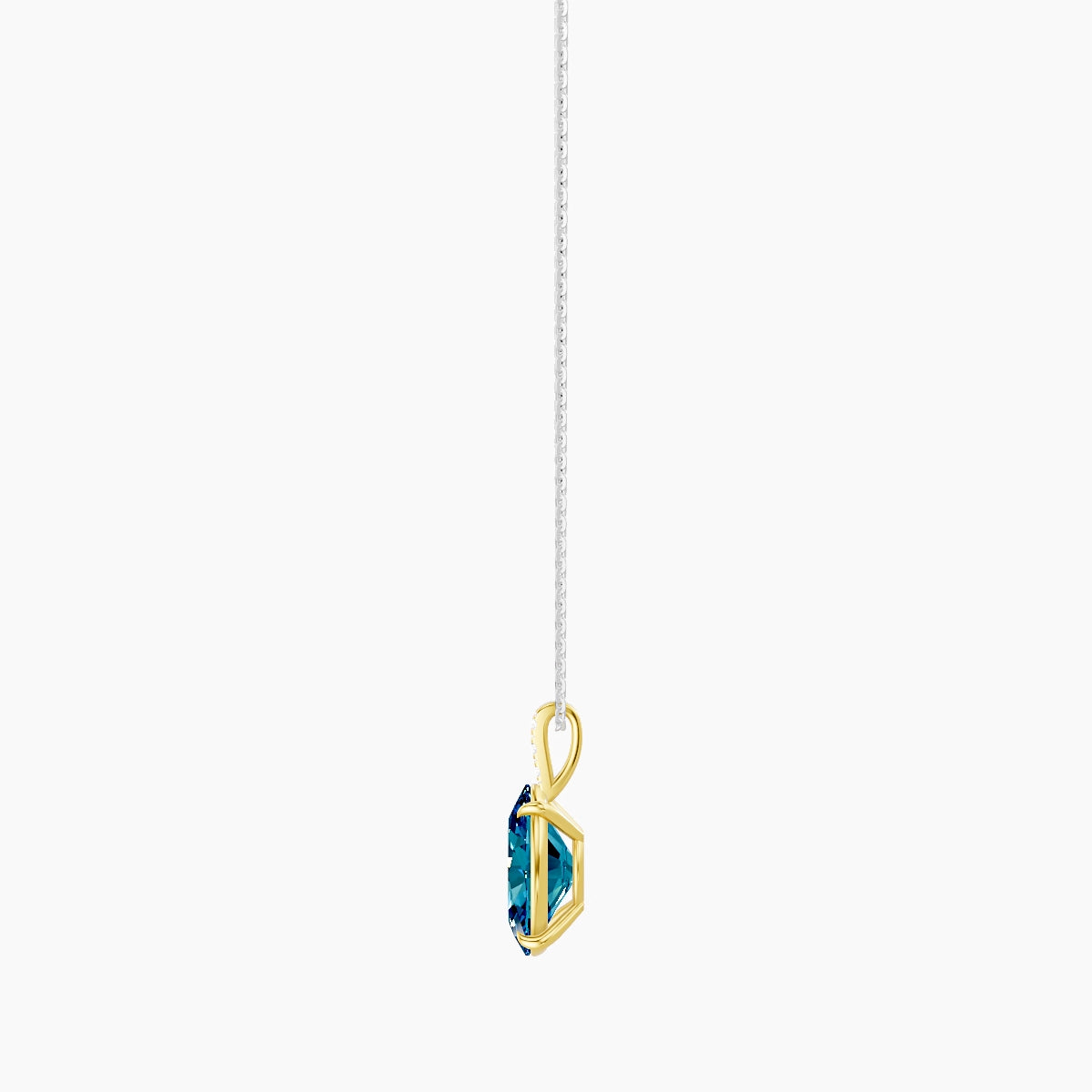Paved Hanging Solitaire | 18k White & Yellow Gold 3 ct Blue Lab Diamond Oval Pendant