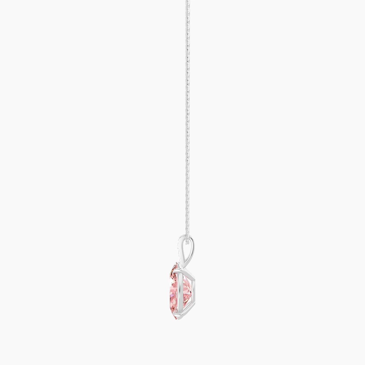 Paved Hanging Solitaire | 18k White Gold 3 ct Pink Lab Diamond Oval Pendant