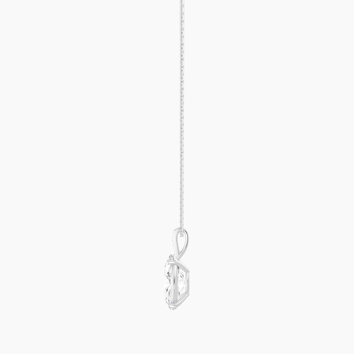 Paved Hanging Solitaire | 18k White Gold 3 ct White Lab Diamond Oval Pendant