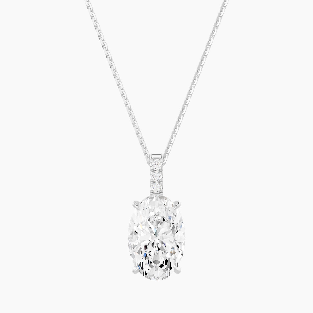 Paved Hanging Solitaire | 18k White Gold 3 ct White Lab Diamond Oval Pendant