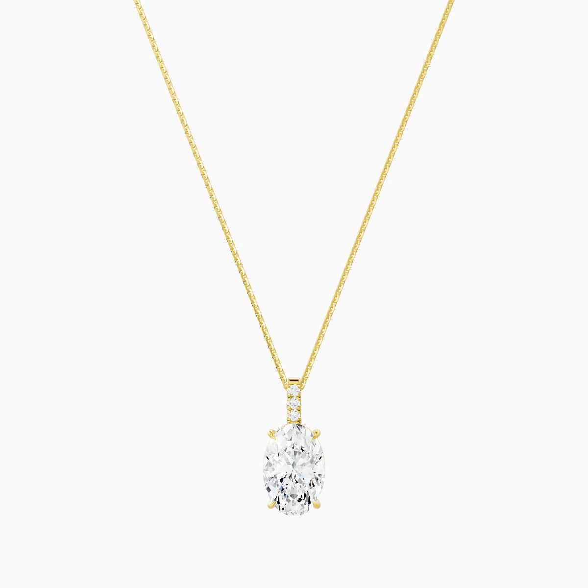 Paved Hanging Solitaire | 18k Yellow Gold 3 ct White Lab Diamond Oval Pendant