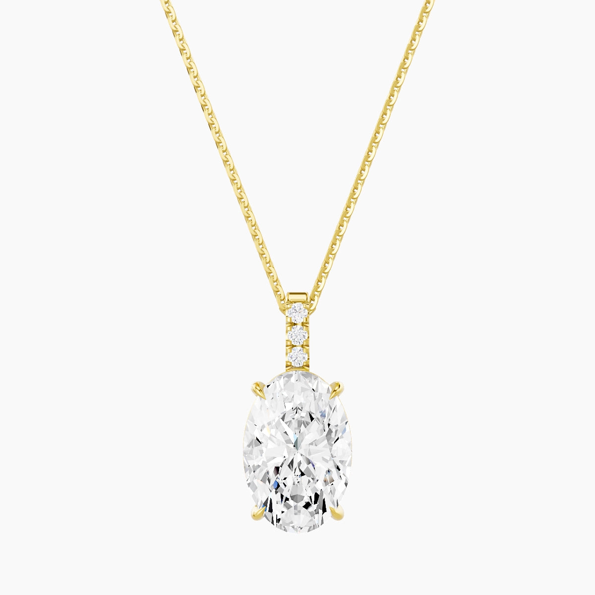 Paved Hanging Solitaire | 18k Yellow Gold 3 ct White Lab Diamond Oval Pendant
