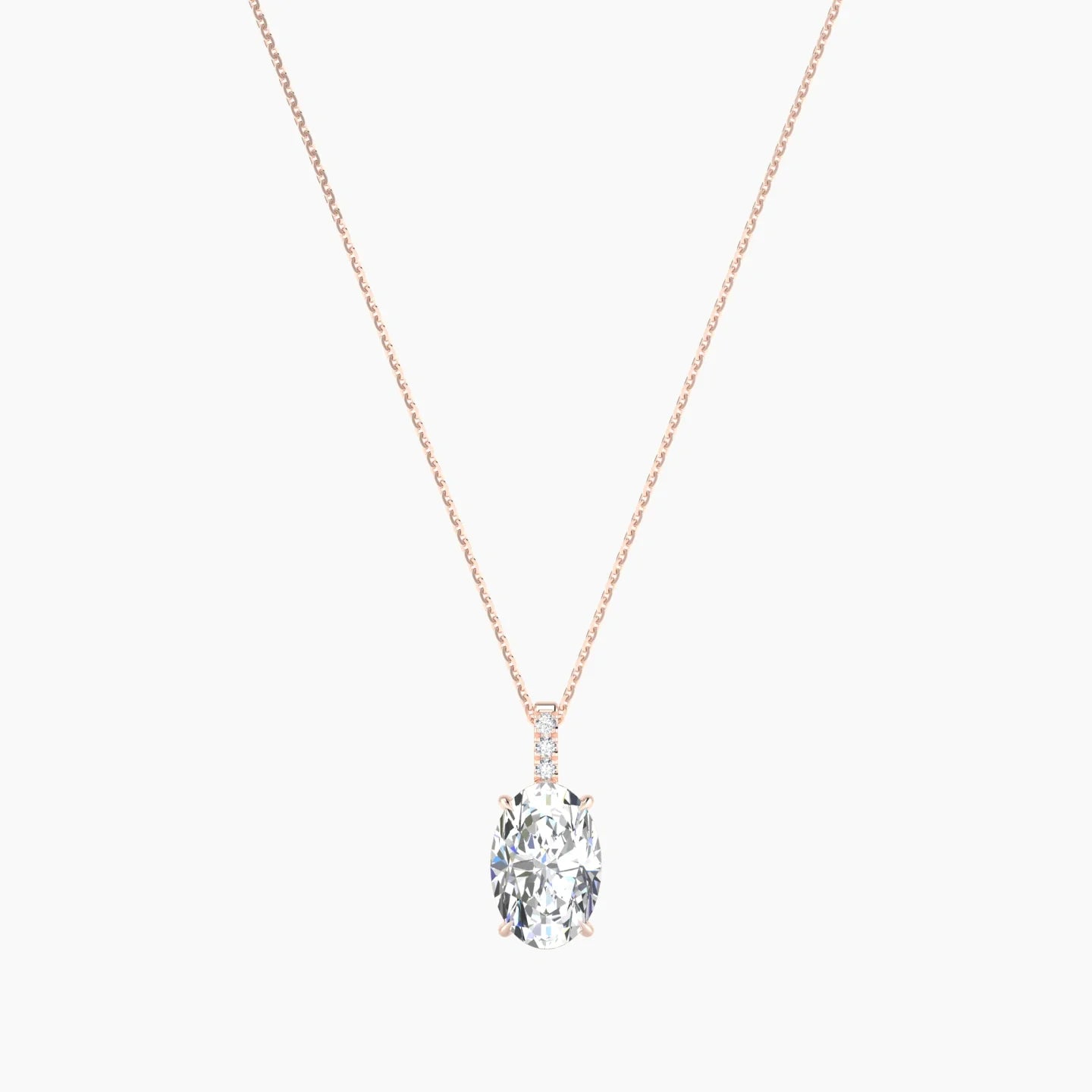 Paved Hanging Solitaire | 18k Rose Gold 3 ct Lab Diamond Oval Cut Pendant