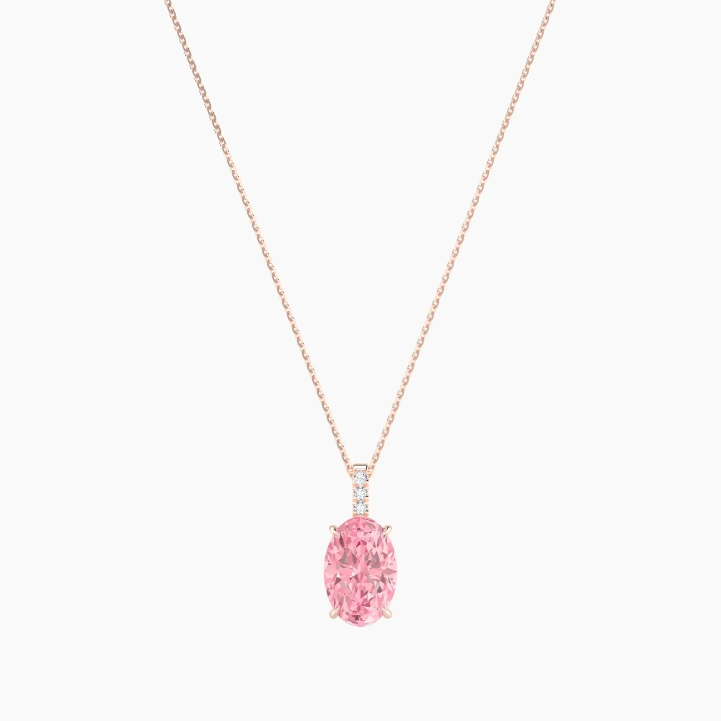 Paved Hanging Solitaire | 18k Rose Gold 3 ct Pink Lab Diamond Oval Cut Pendant