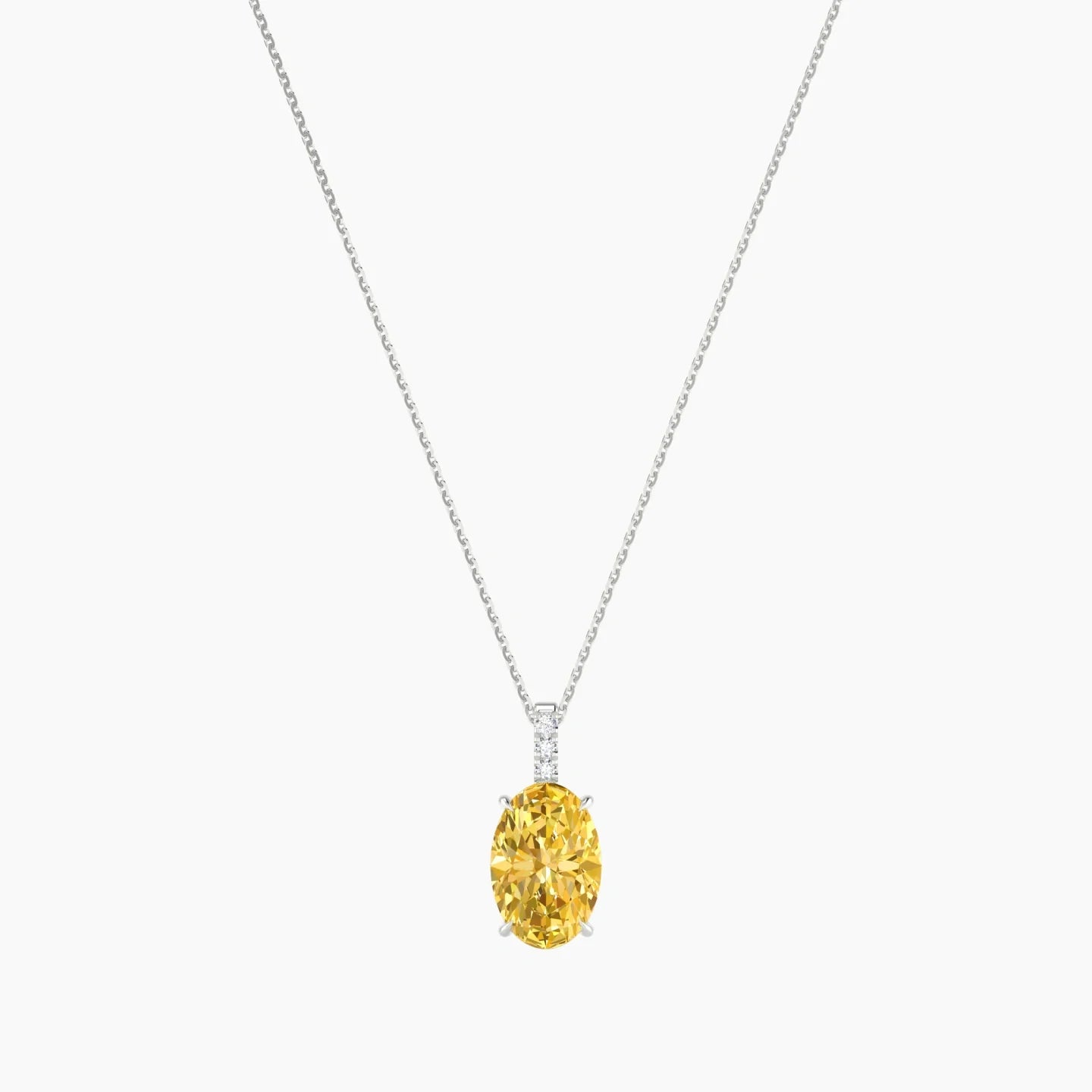 Paved Hanging Solitaire | 18k White Gold 3 ct Yellow Lab Diamond Oval Cut Pendant