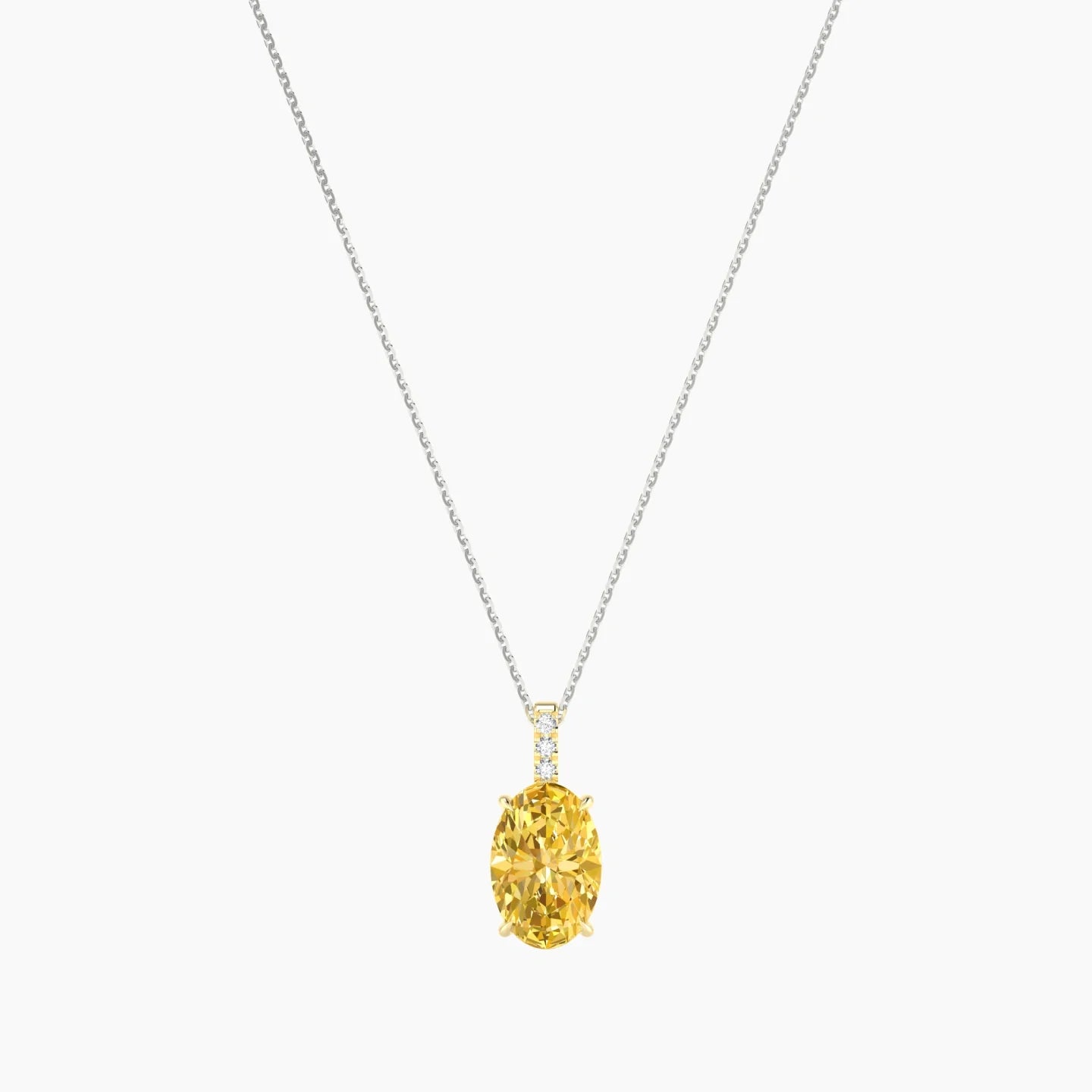 Paved Hanging Solitaire | 18k White & Yellow Gold 3 ct Yellow Lab Diamond Oval Cut Pendant