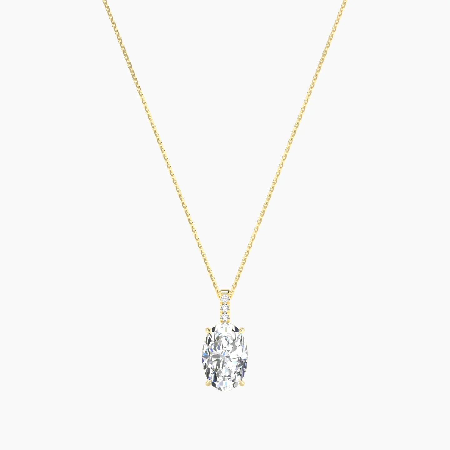 Paved Hanging Solitaire | 18k Yellow Gold 3 ct Lab Diamond Oval Cut Pendant
