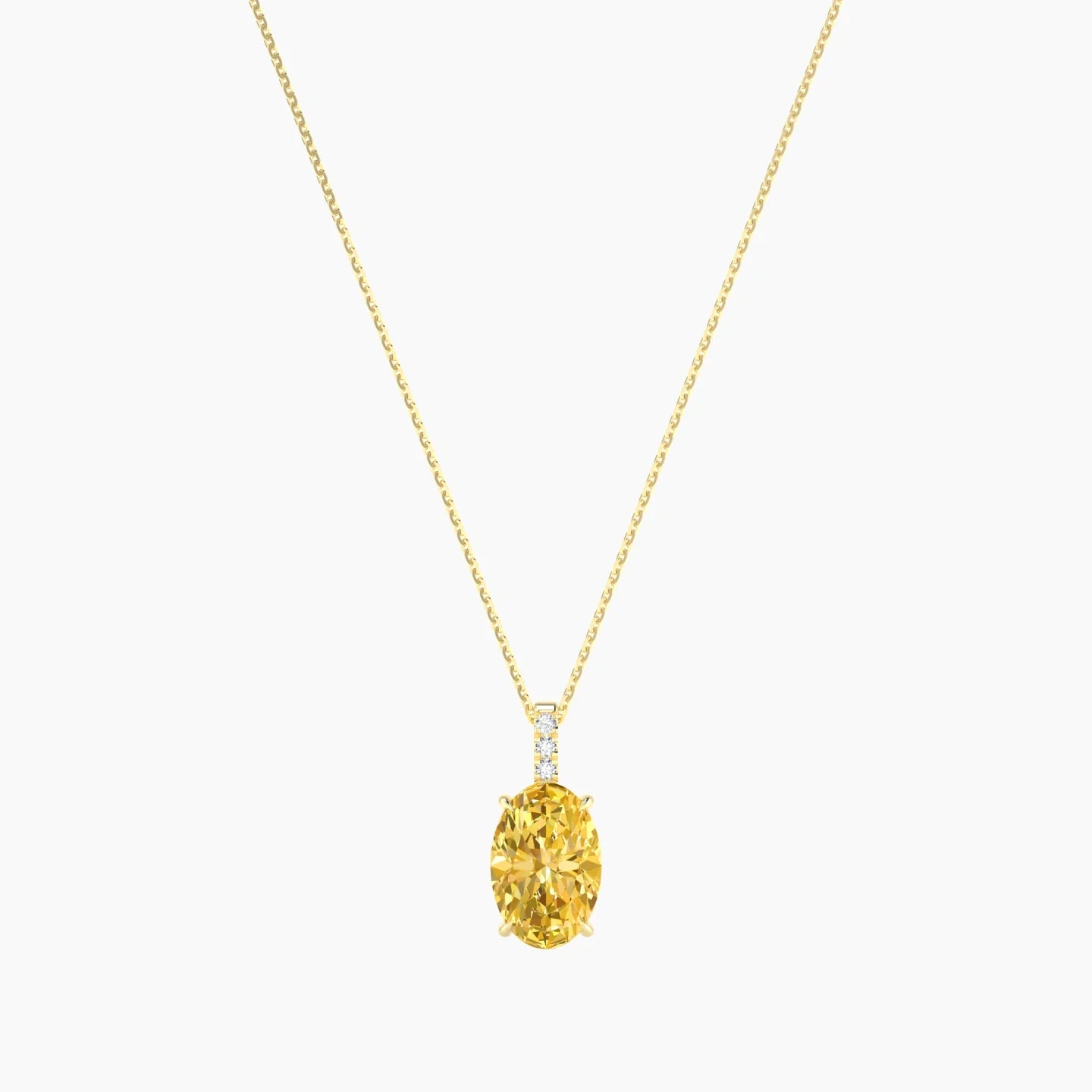 Paved Hanging Solitaire | 18k Yellow Gold 3 ct Yellow Lab Diamond Oval Cut Pendant