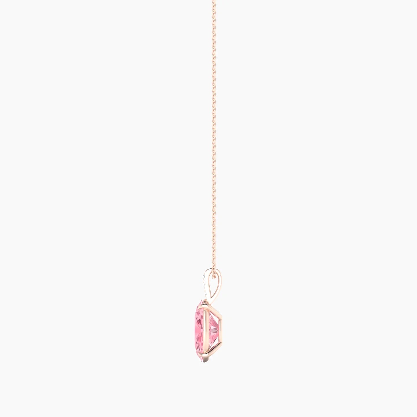 Paved Hanging Solitaire | 18k Rose Gold 3 ct Pink Lab Diamond Oval Cut Pendant