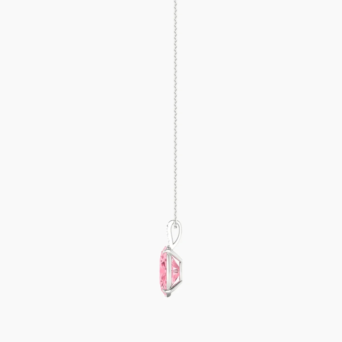 Paved Hanging Solitaire | 18k White Gold 3 ct Pink Lab Diamond Oval Cut Pendant