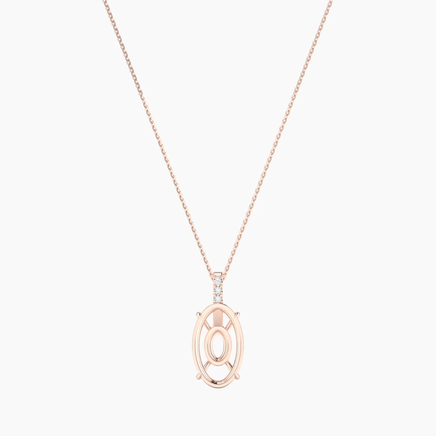 Paved Hanging Solitaire | 18k Rose Gold 5-7.99 ct Oval Cut Pendant Setting