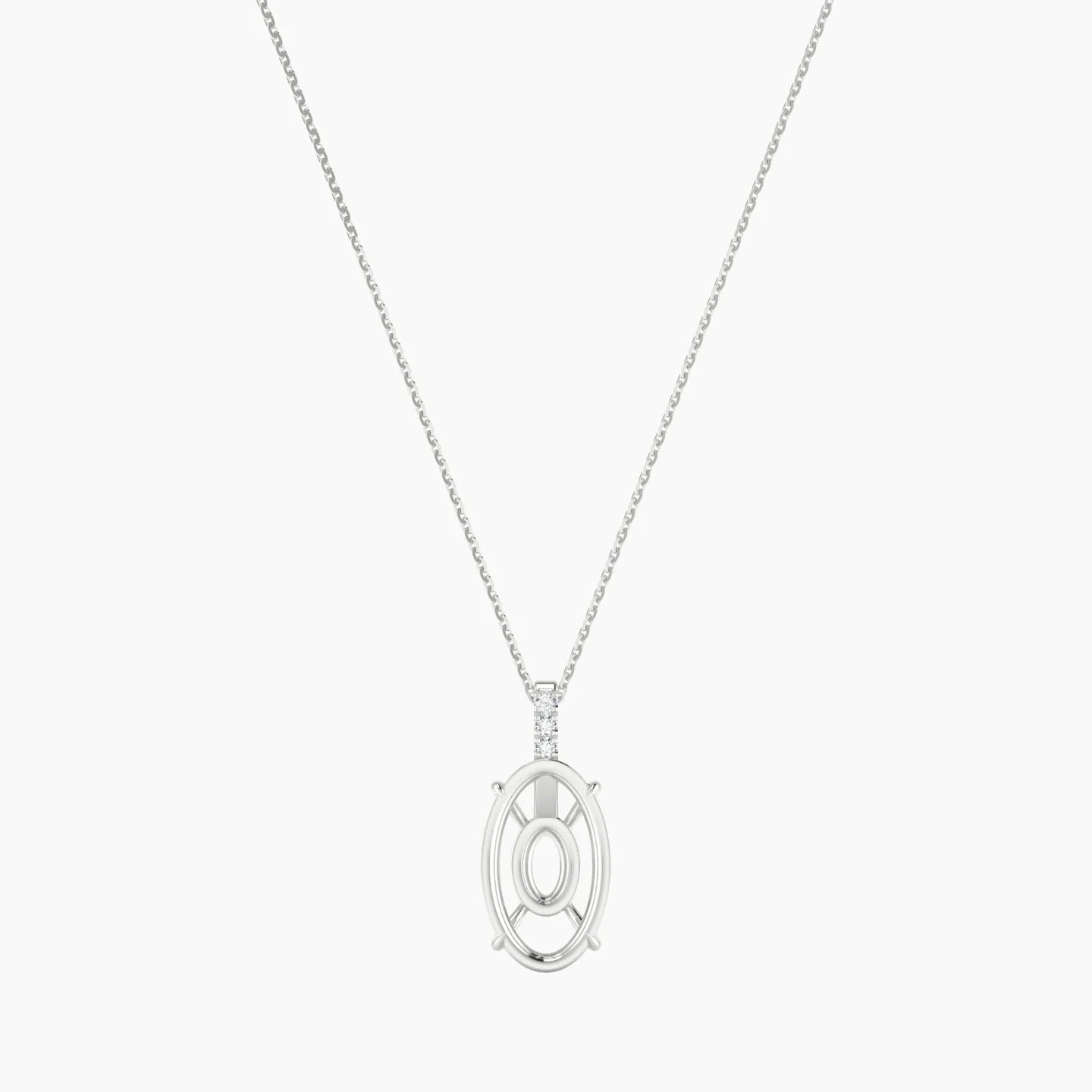 Paved Hanging Solitaire | 18k White Gold 5-7.99 ct Oval Cut Pendant Setting