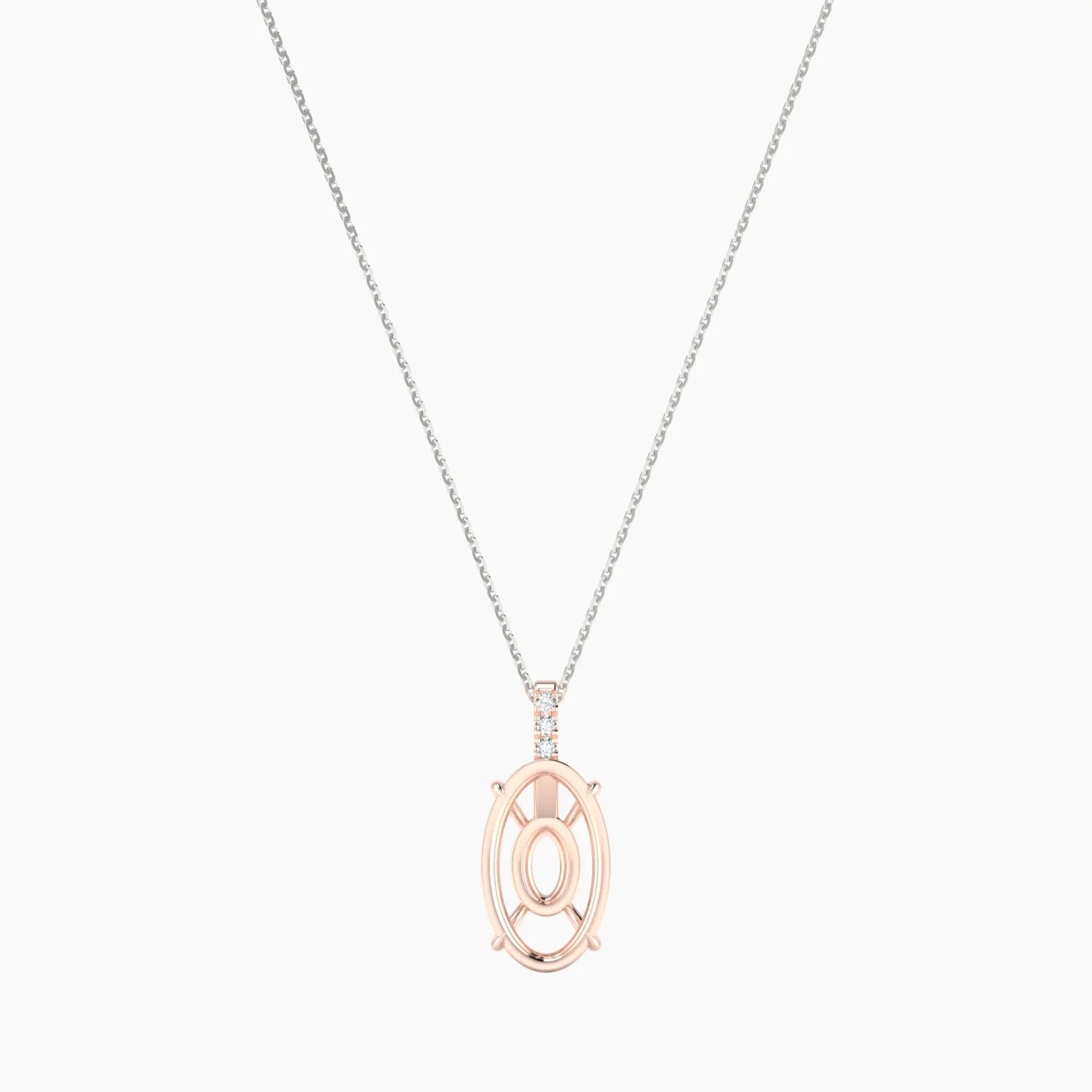 Paved Hanging Solitaire | 18k White & Rose Gold 5-7.99 ct Oval Cut Pendant Setting