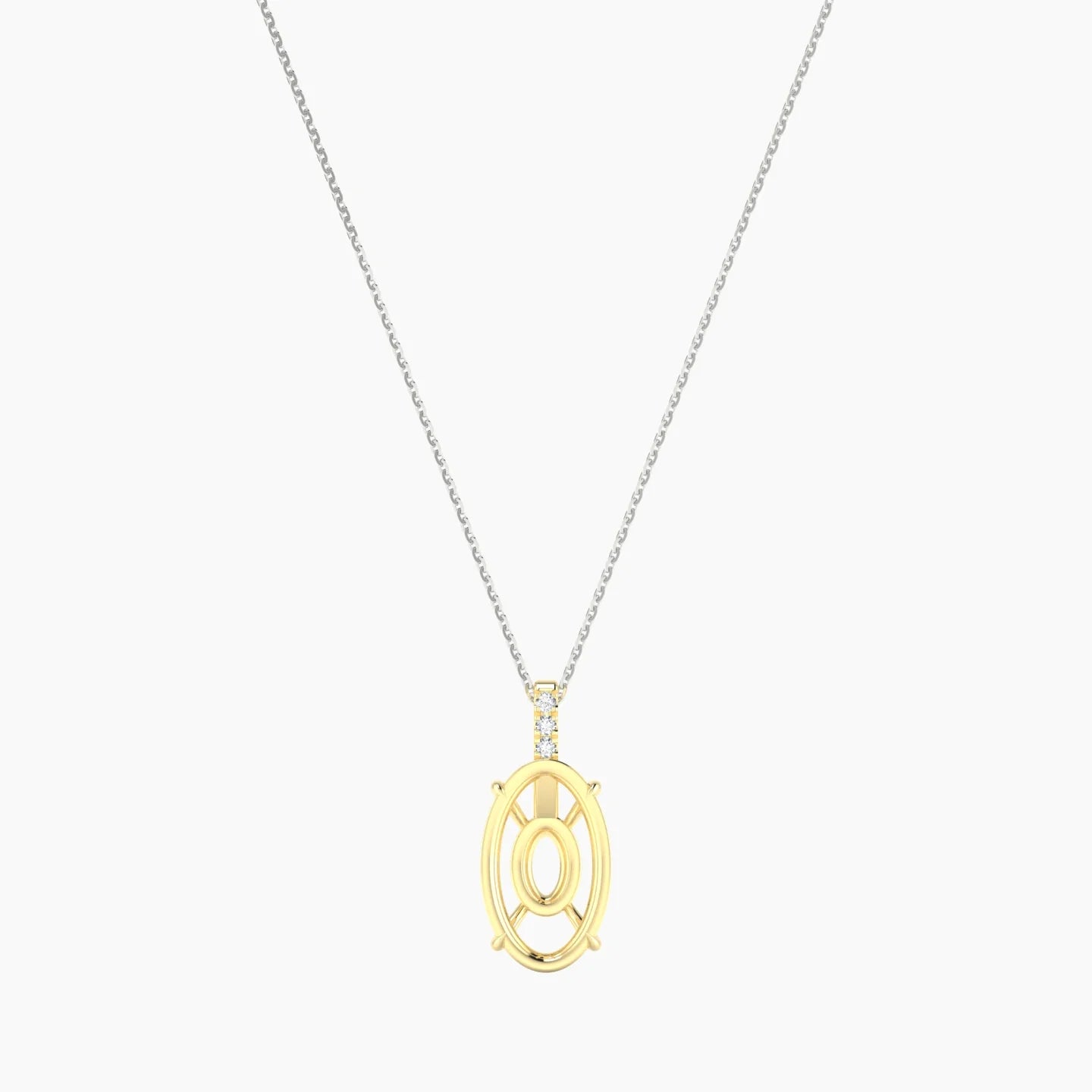 Paved Hanging Solitaire | 18k White & Yellow Gold 5-7.99 ct Oval Cut Pendant Setting