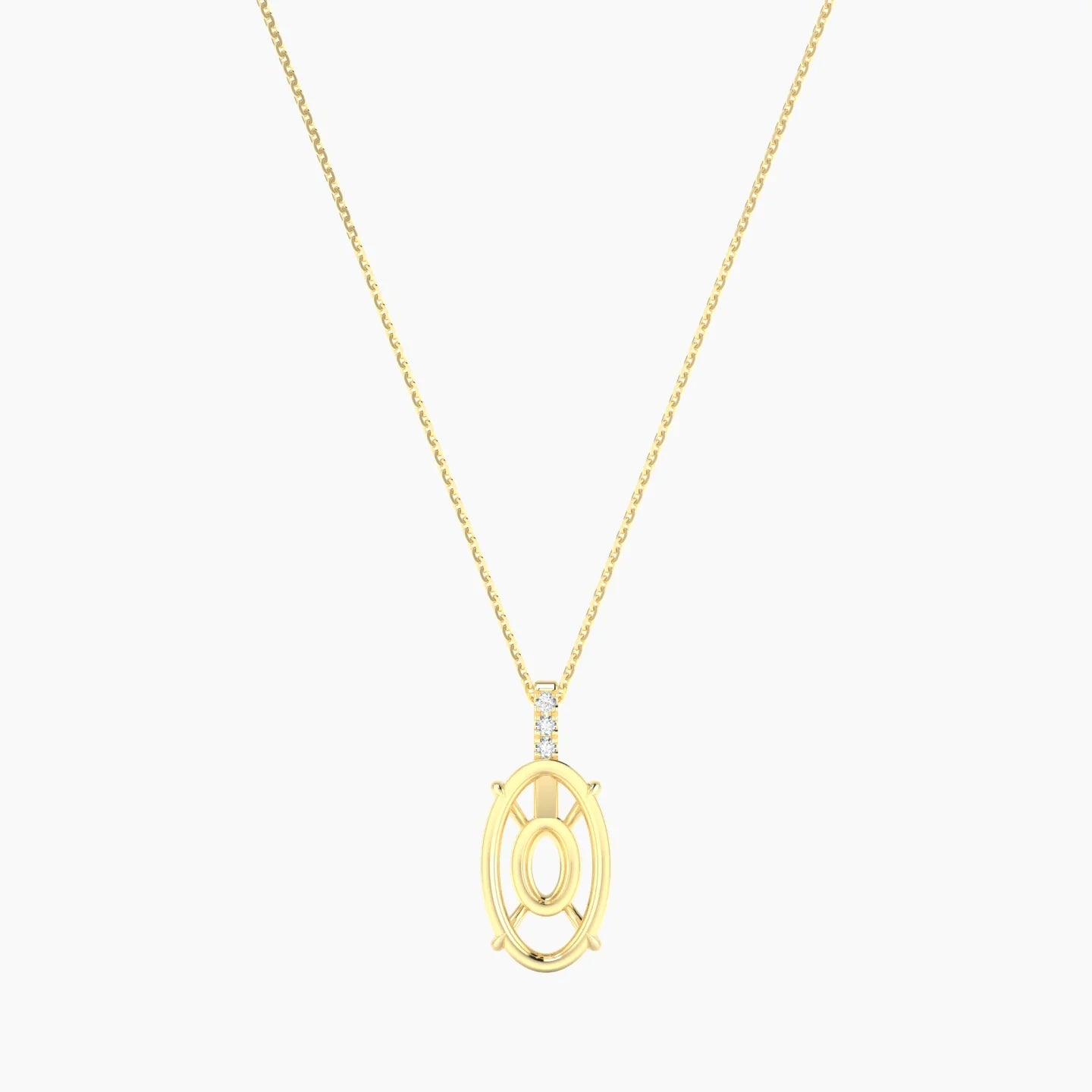 Paved Hanging Solitaire | 18k Yellow Gold 5-7.99 ct Oval Cut Pendant Setting