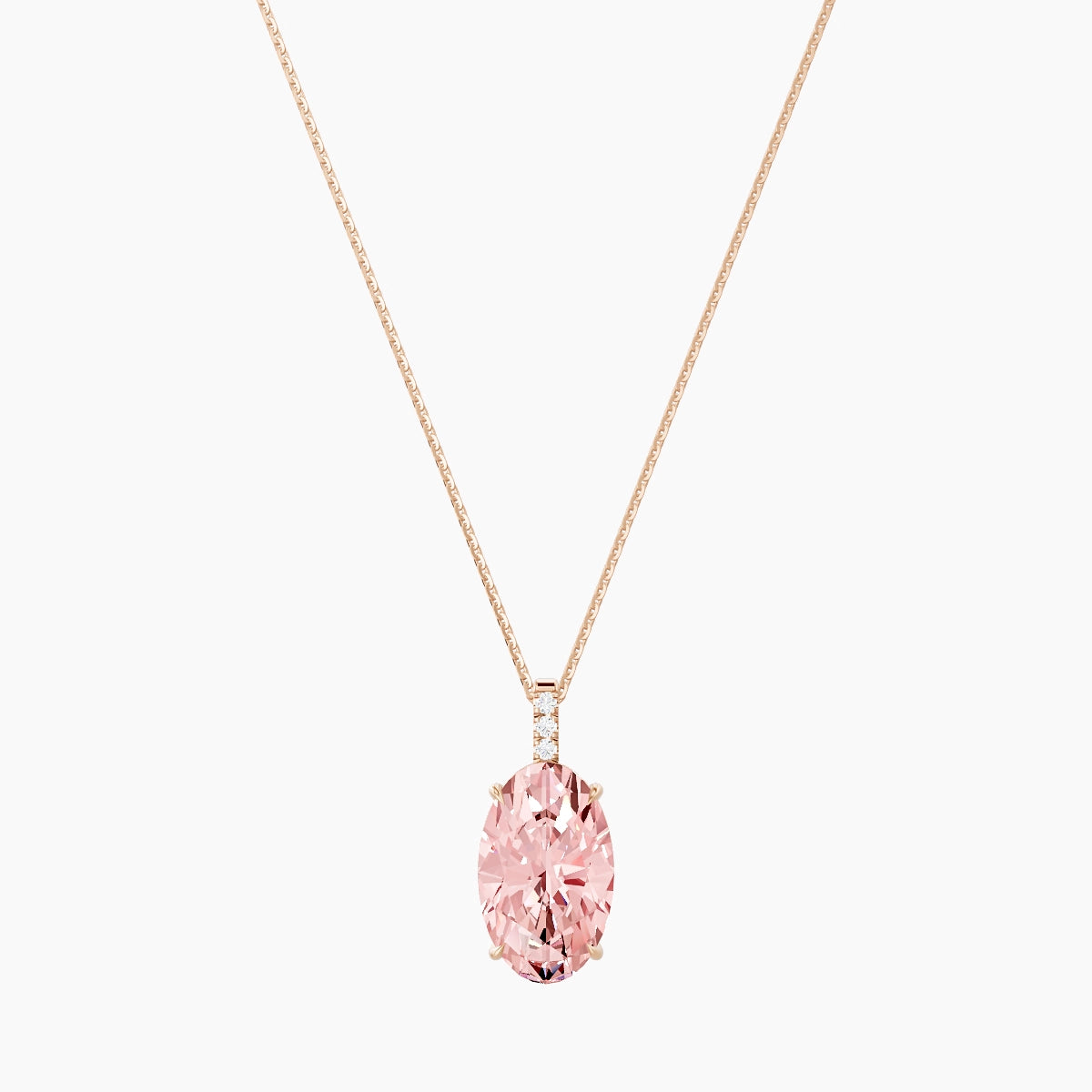 Paved Hanging Solitaire | 18k Rose Gold 5 ct Pink Lab Diamond Oval Pendant