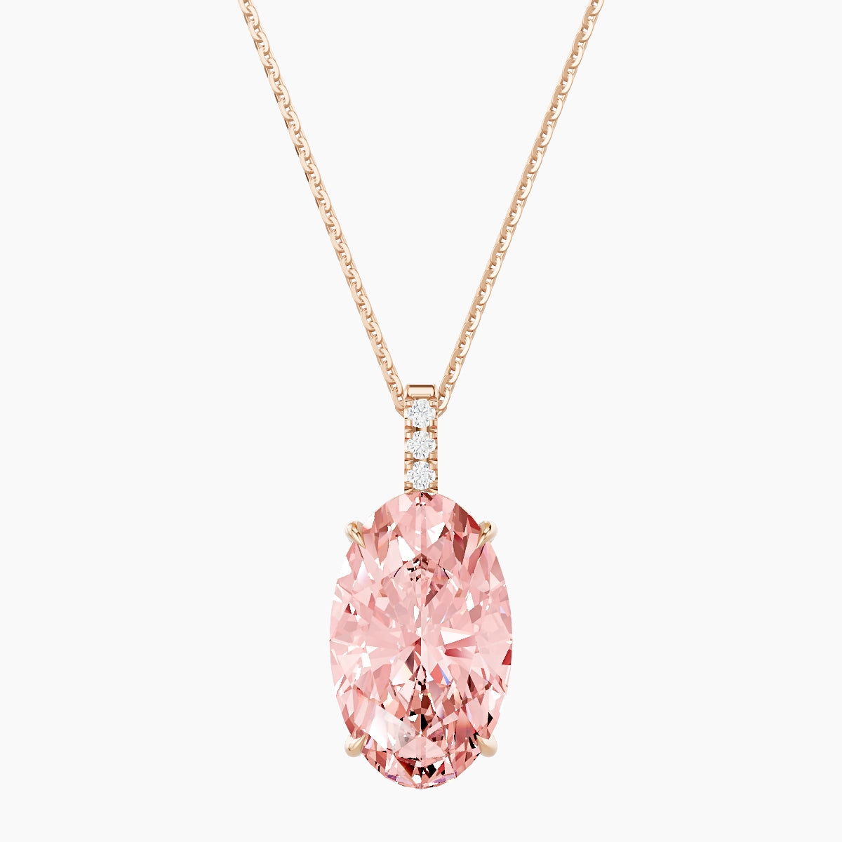 Paved Hanging Solitaire | 18k Rose Gold 5 ct Pink Lab Diamond Oval Pendant