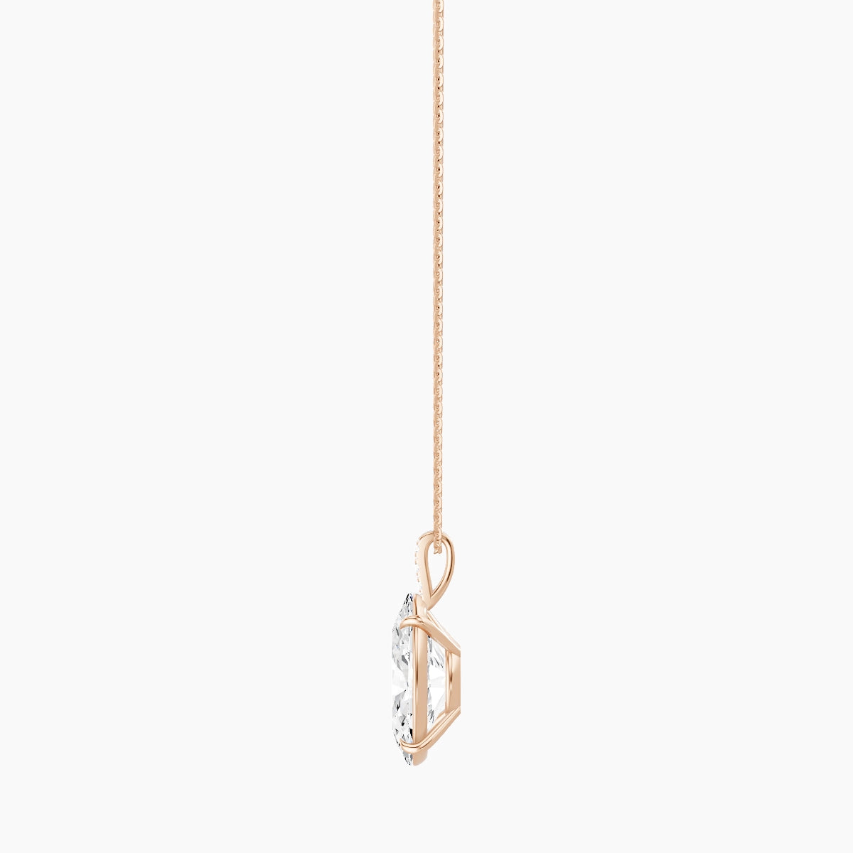 Paved Hanging Solitaire | 18k Rose Gold 5 ct White Lab Diamond Oval Pendant