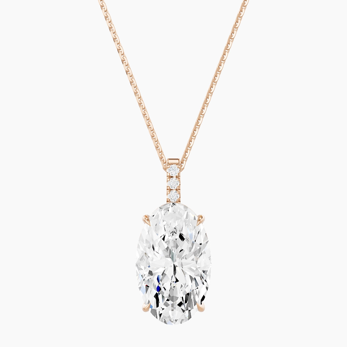 Paved Hanging Solitaire | 18k Rose Gold 5 ct White Lab Diamond Oval Pendant