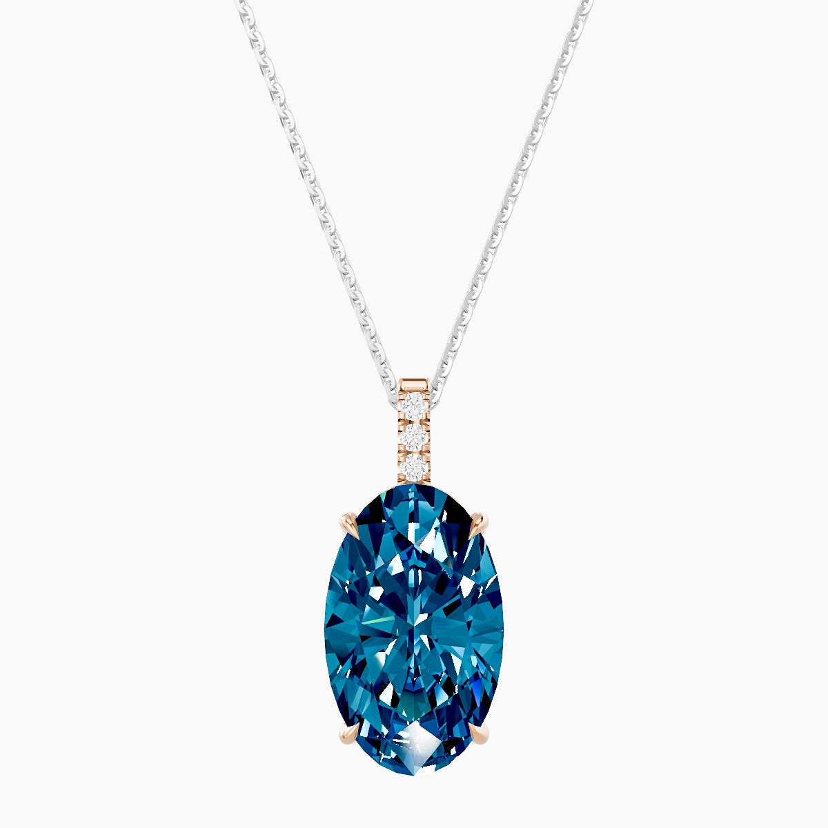 Paved Hanging Solitaire | 18k White & Rose Gold 5 ct Blue Lab Diamond Oval Pendant