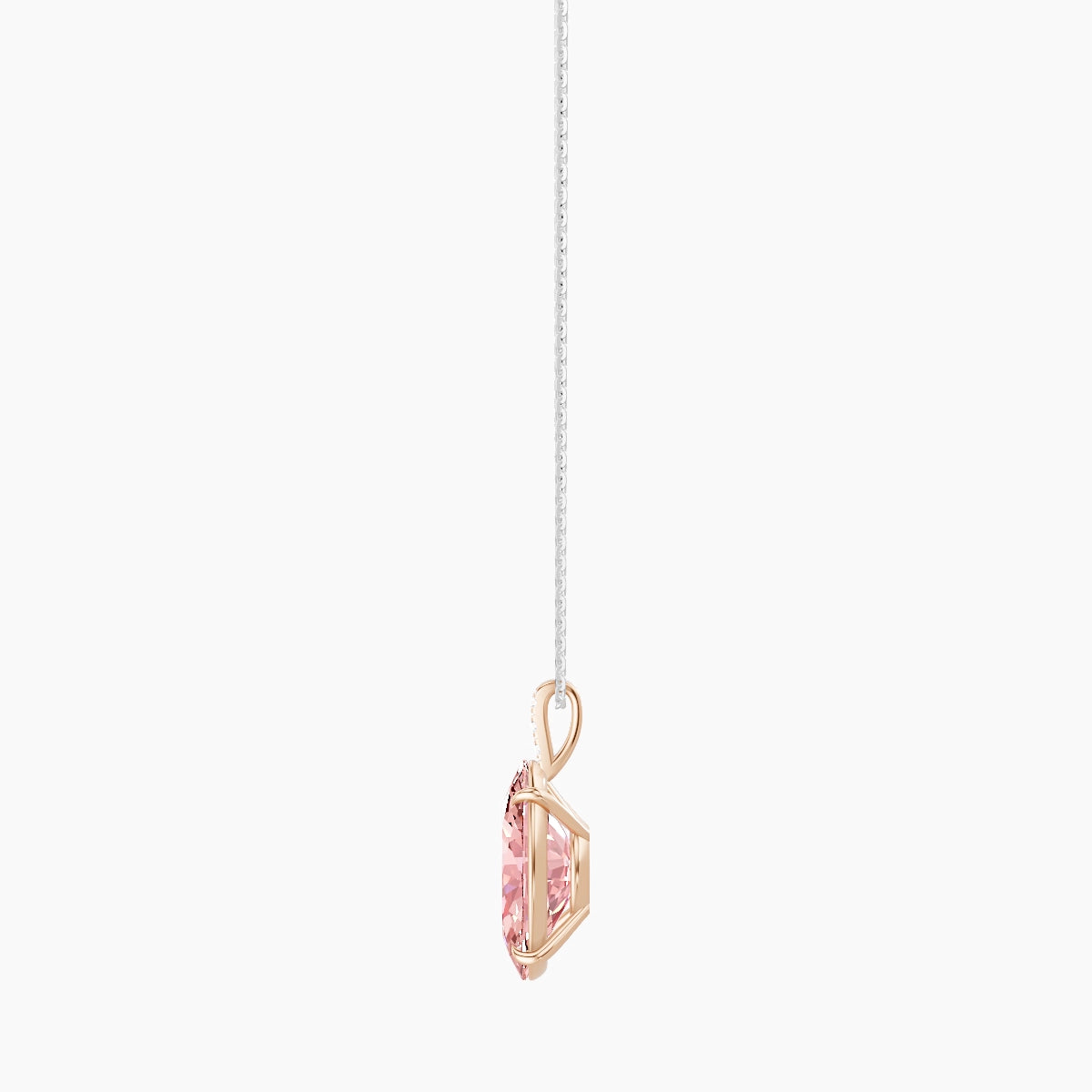 Paved Hanging Solitaire | 18k White & Rose Gold 5 ct Pink Lab Diamond Oval Pendant