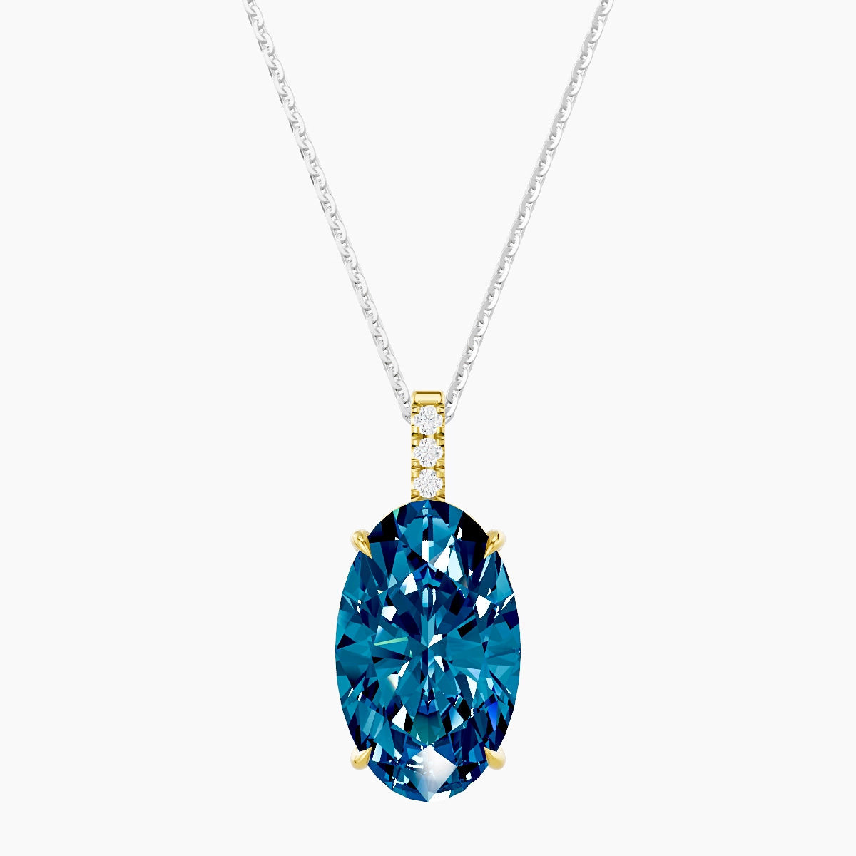 Paved Hanging Solitaire | 18k White & Yellow Gold 5 ct Blue Lab Diamond Oval Pendant