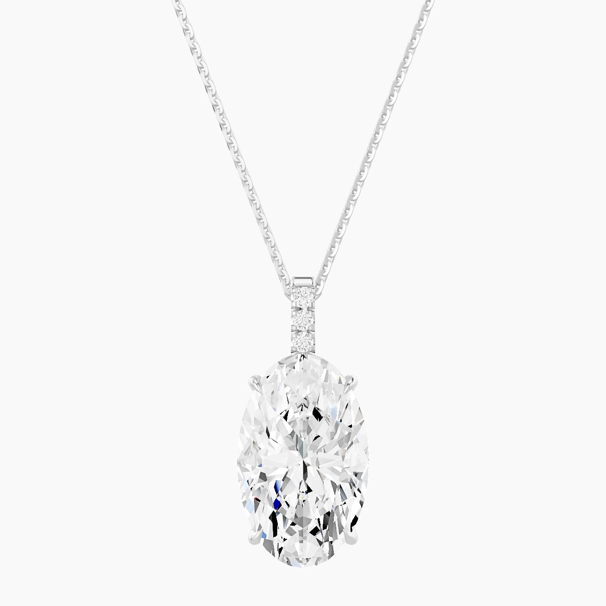 Paved Hanging Solitaire | 18k White Gold 5 ct White Lab Diamond Oval Pendant