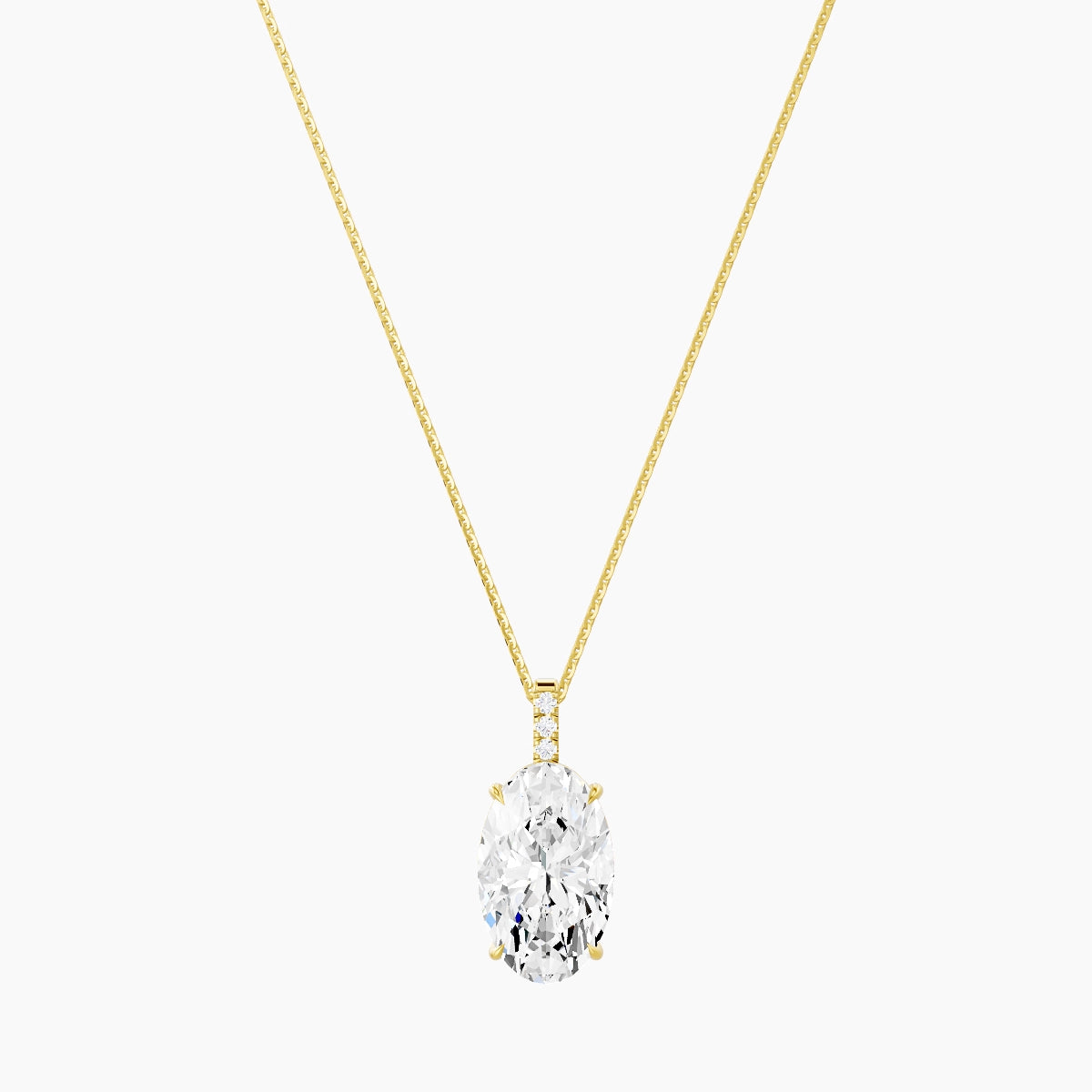 Paved Hanging Solitaire | 18k Yellow Gold 5 ct White Lab Diamond Oval Pendant