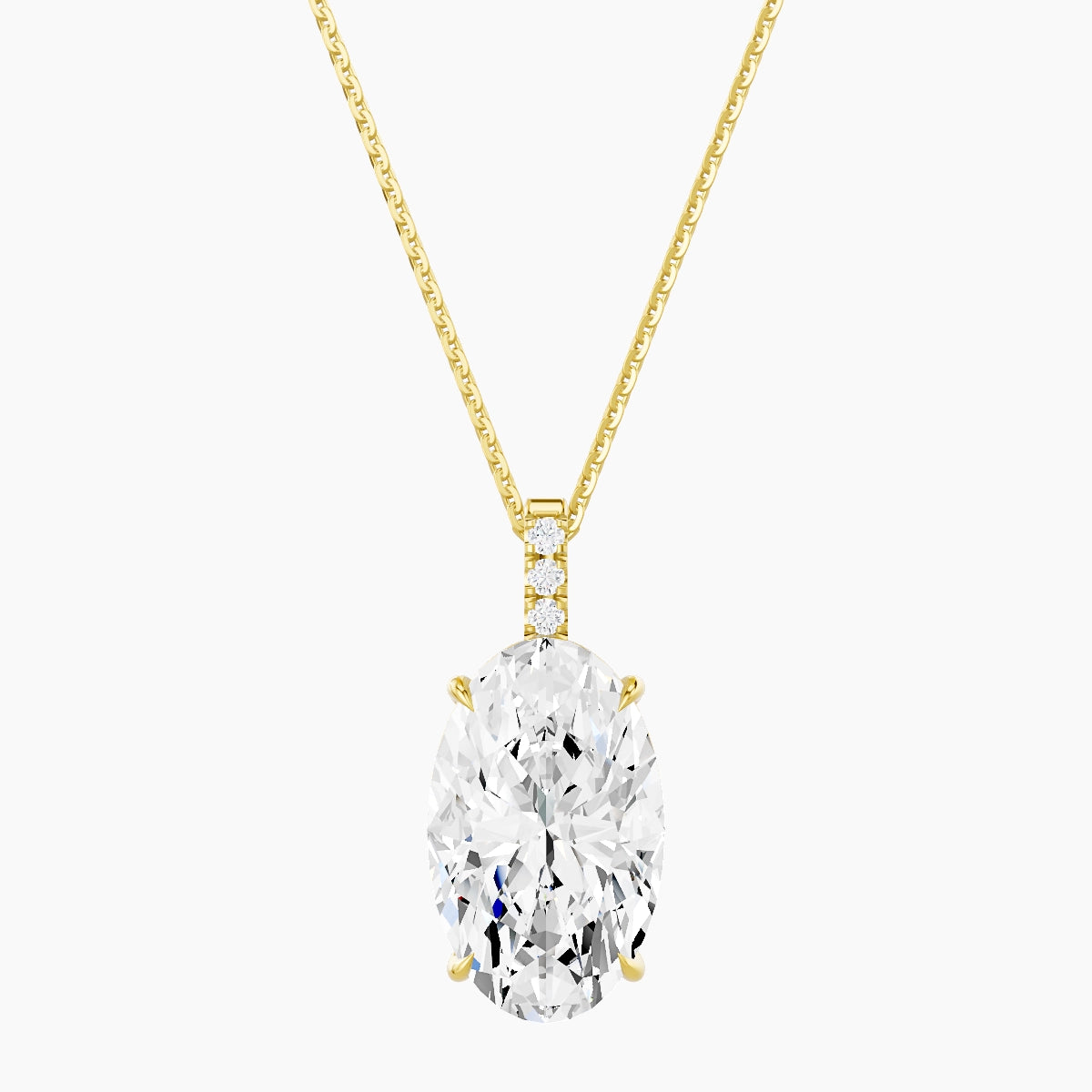 Paved Hanging Solitaire | 18k Yellow Gold 5 ct White Lab Diamond Oval Pendant