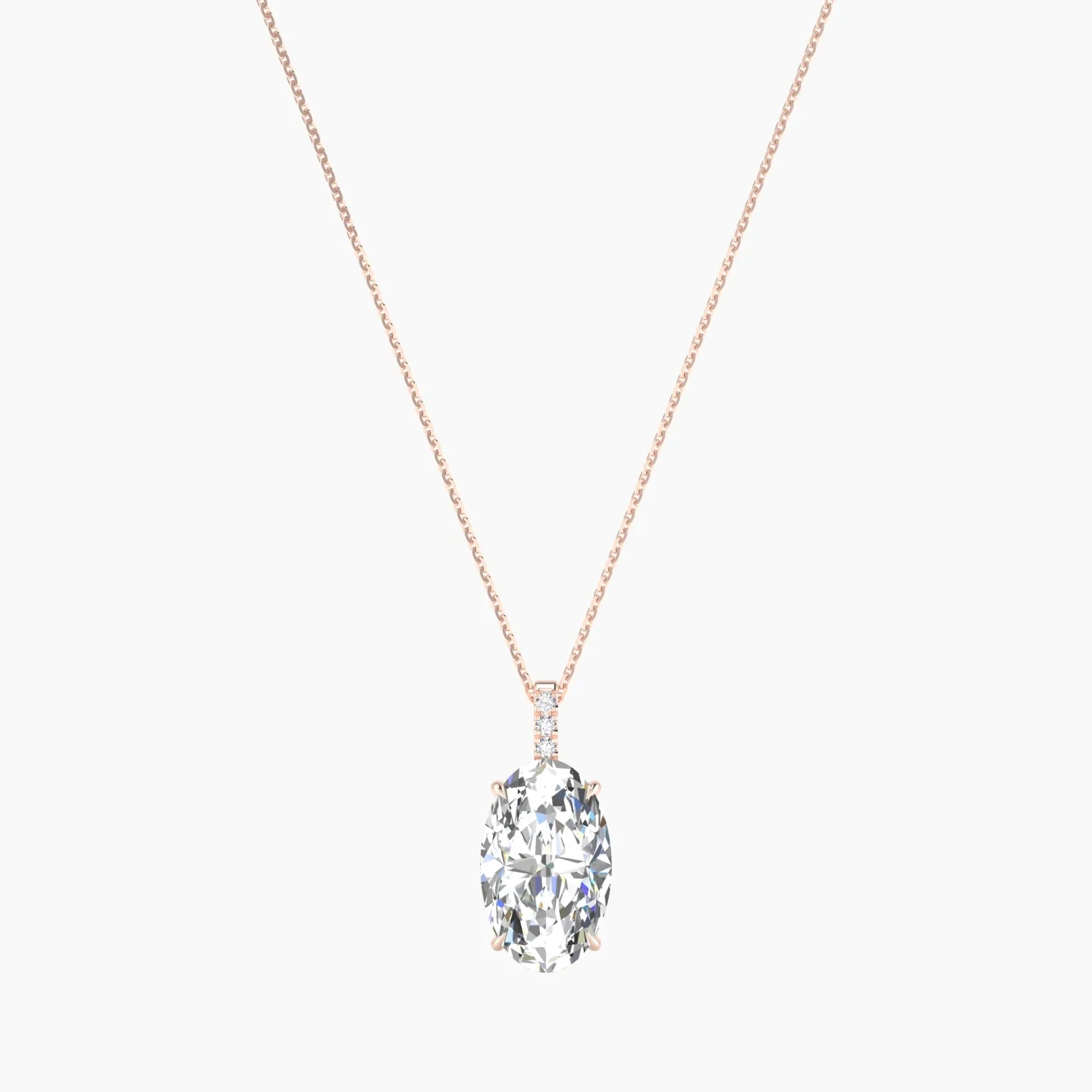 Paved Hanging Solitaire | 18k Rose Gold 5 ct Lab Diamond Oval Cut Pendant